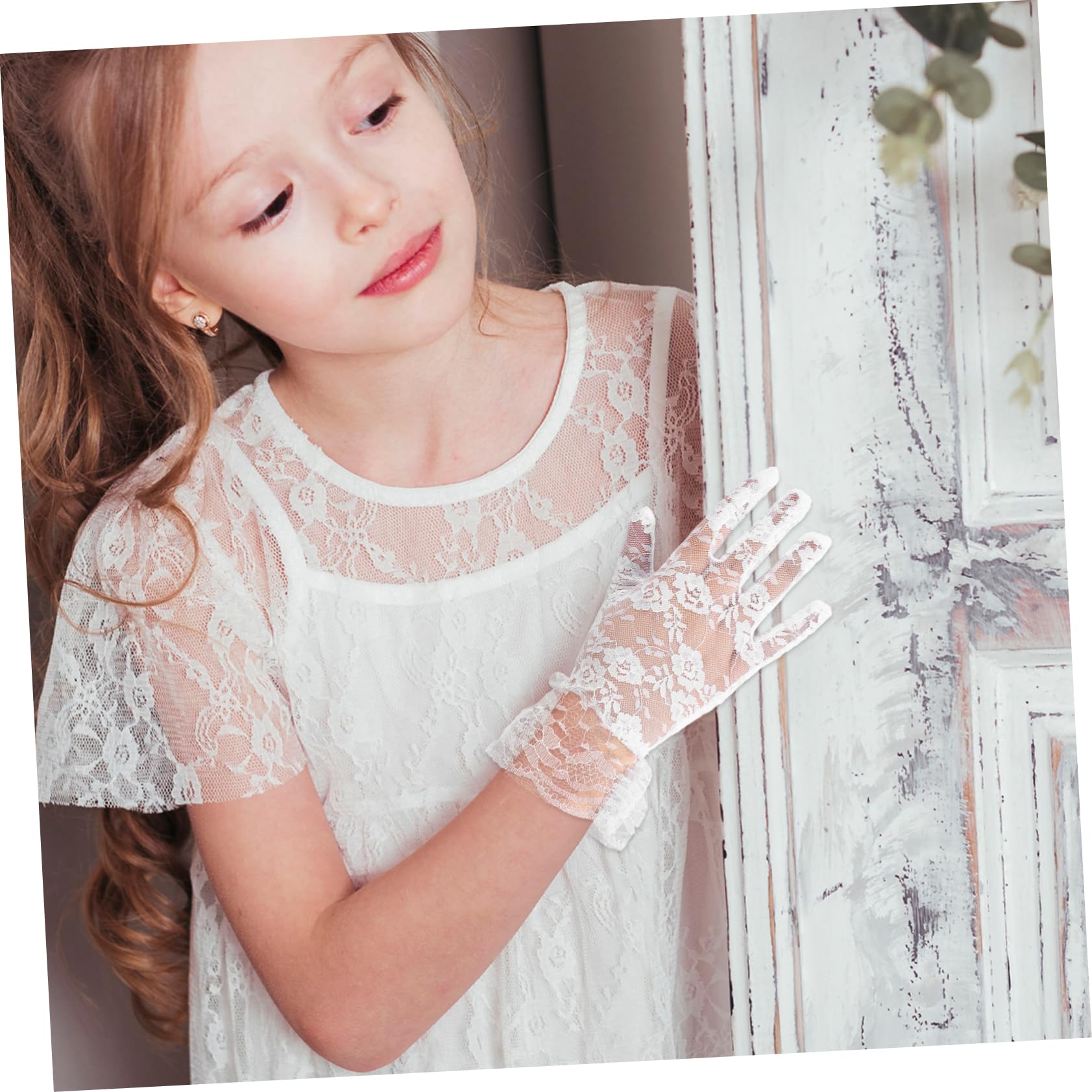 PACKOVE 2pcs Lace Glove Boys and Girls Short Wedding Bridal Floral Gloves Floral Children Lace Gloves for Dress up