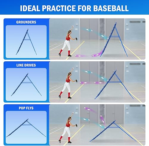 Miniatura 4 de Red de rebote de lanzamiento de béisbol, objetivo de bateo de 9 hoyos, redes de entrenamiento de softbol con zona de ataque, 2 redes de