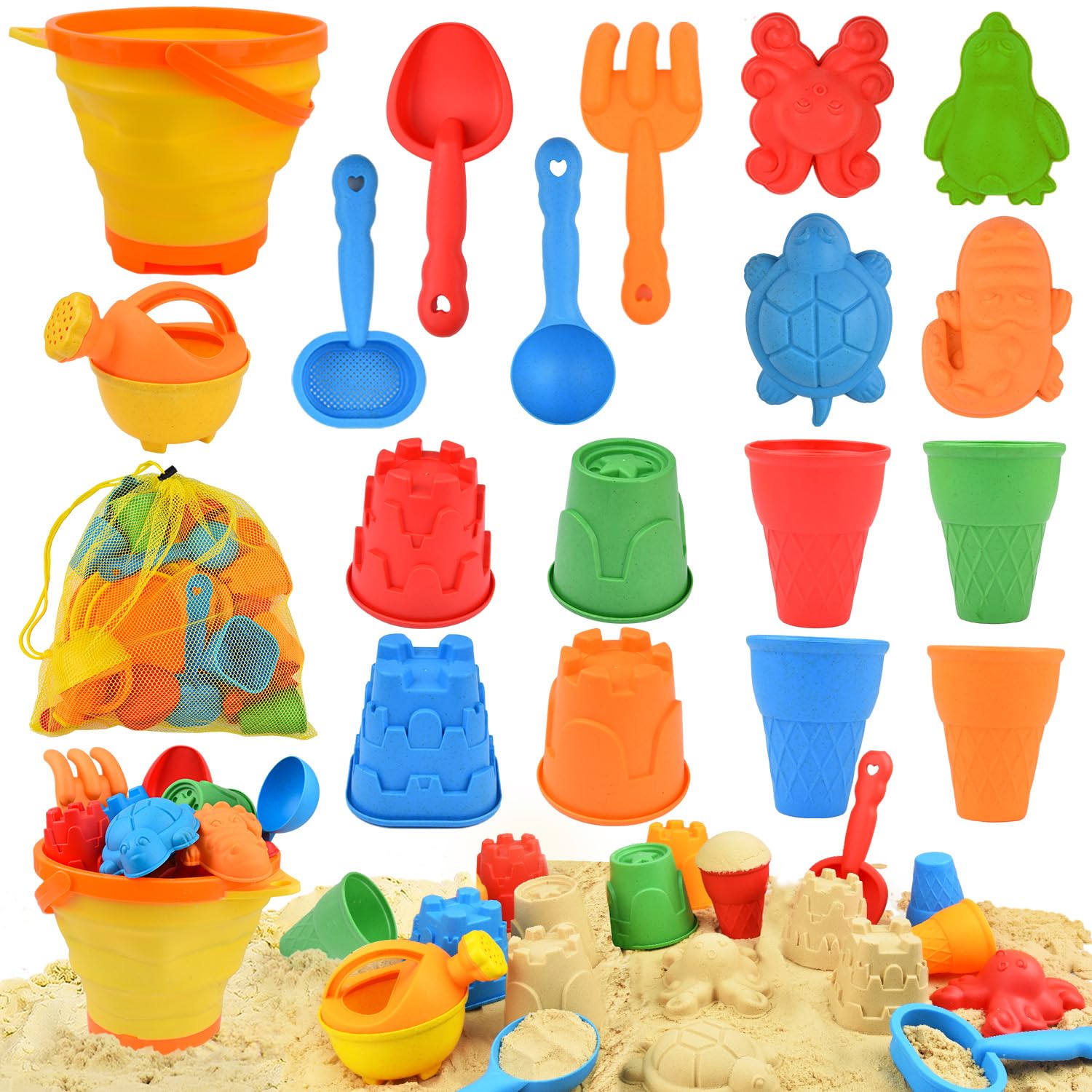 Amazon.co.jp: 砂場セット 20個セット 砂場遊び 折り畳み可能 バケツ