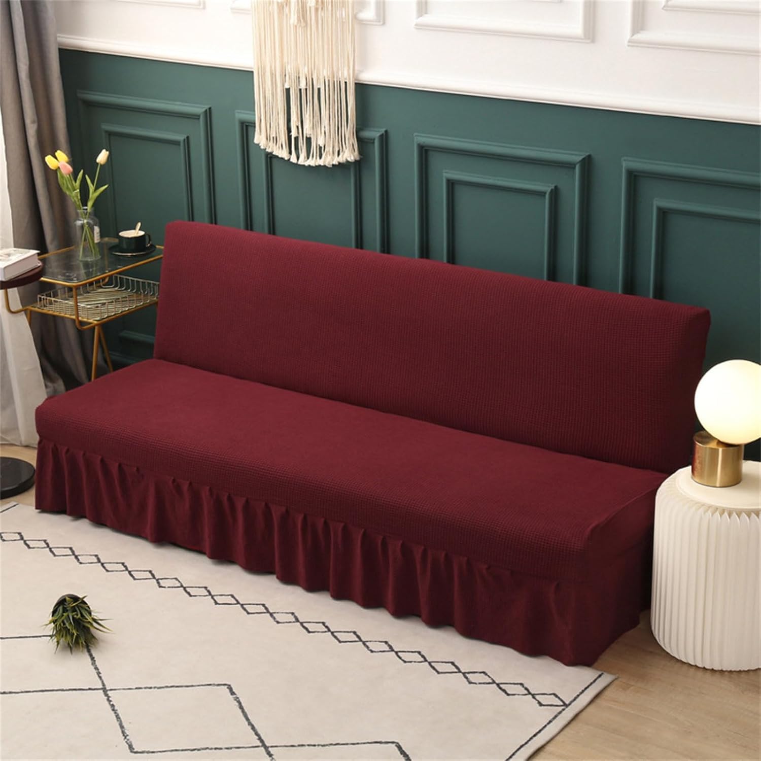 Housse de canapé extensible bordeaux pour salon et couchage quotidien