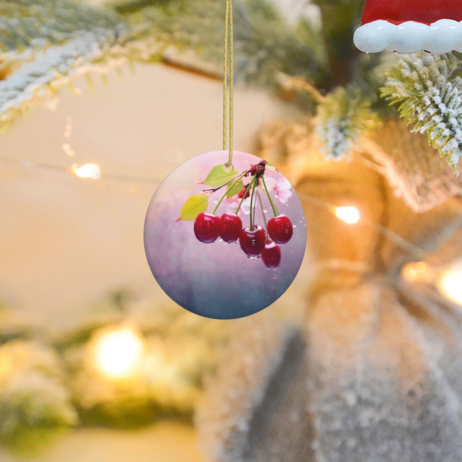 Christmas Tree Ornaments Ceramics Christmas Round Decorations Cherry Ceramics Ornaments Circle Pentagram Xmas Tree Hanging Pendant for Christmas Tree Party Holiday Home Decor