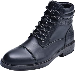 Classic Genuine Leather Ankle Boots Zipper Chukka Boots with Warm Flannel Lining, Black, 47 EU