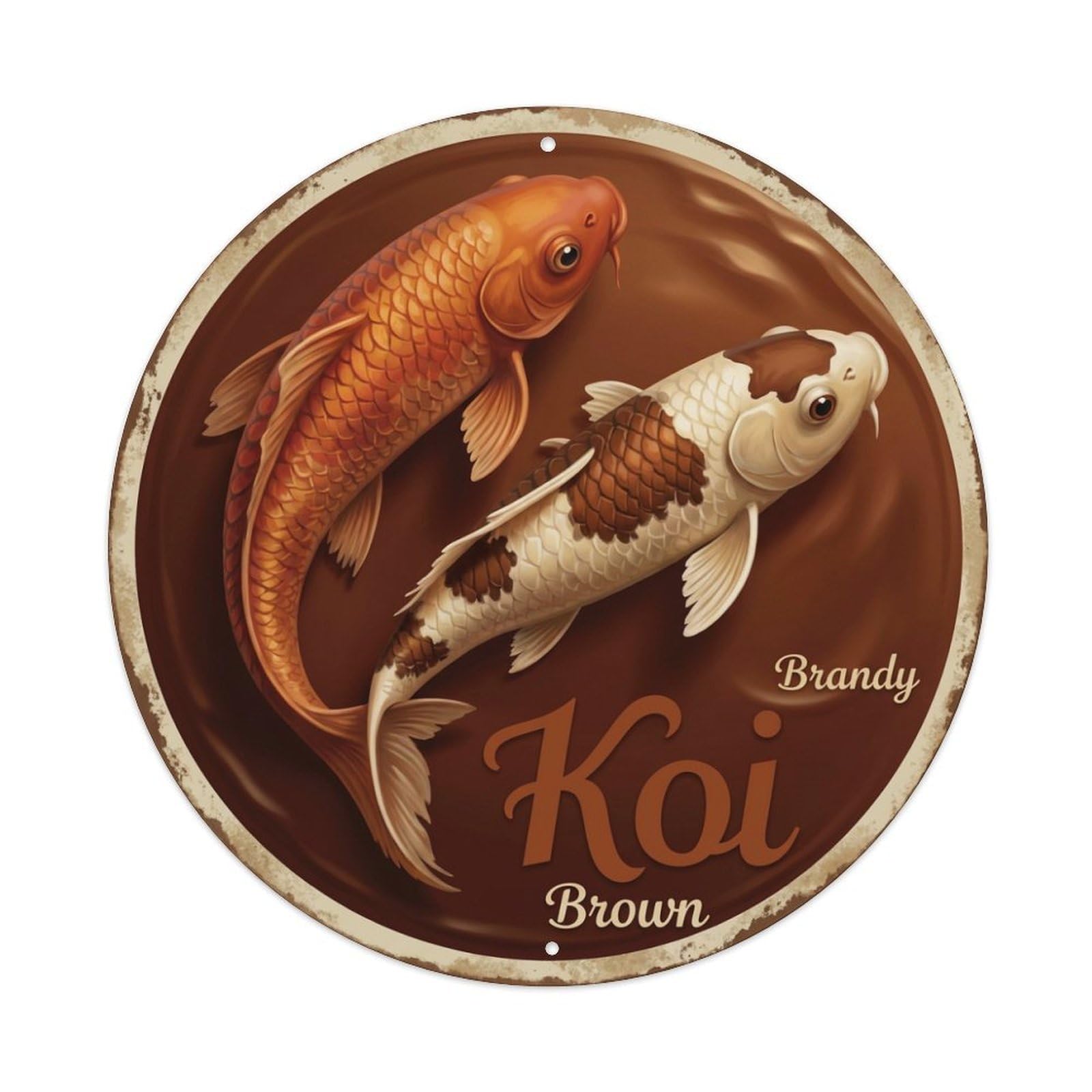 Koi Fish Brandy Brown Waters Warm Rich Smooth Luxurious 1 Metal Tin Sign