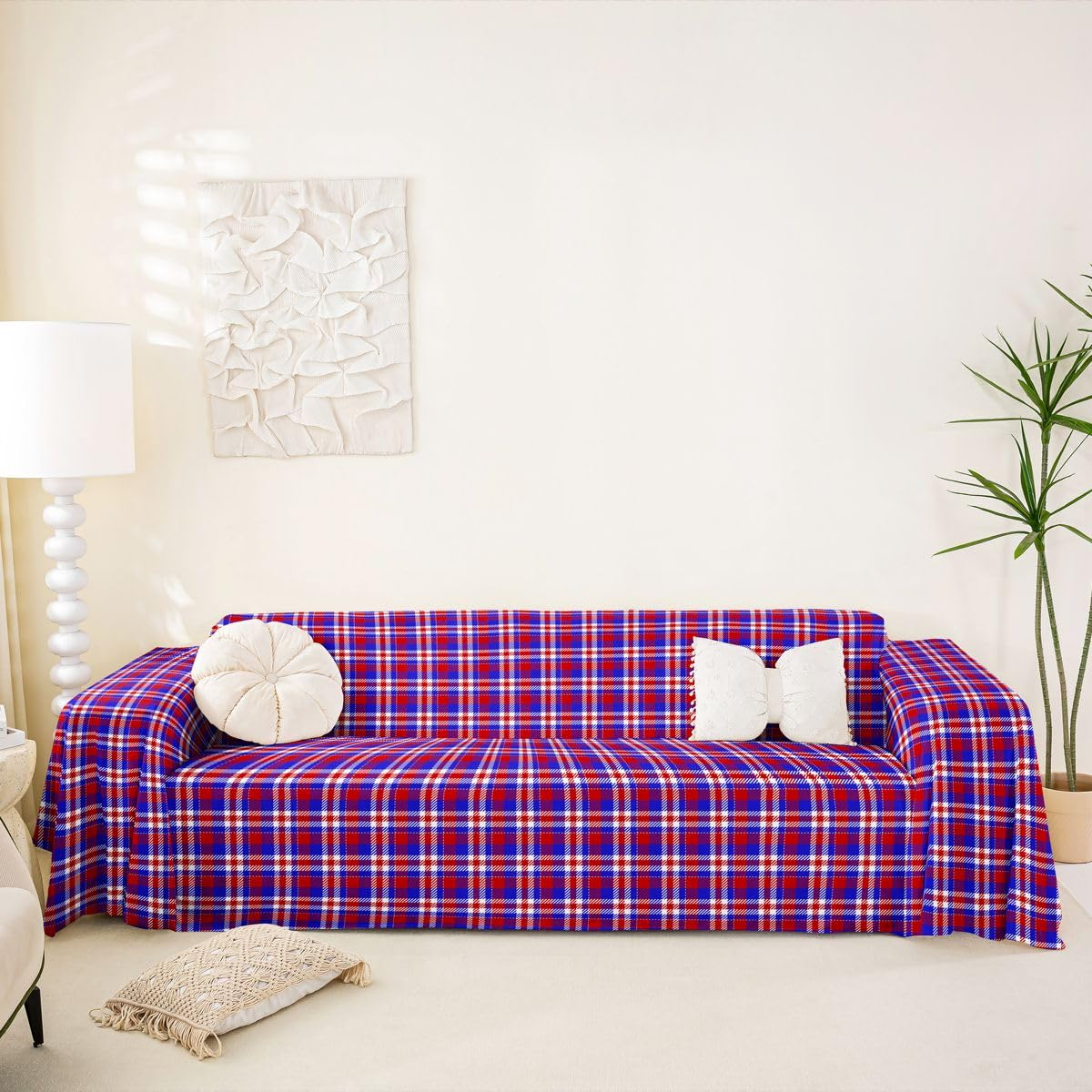 Homewish Housse de Canapé 231 x 340 cm Violettete Blanc Plaid
