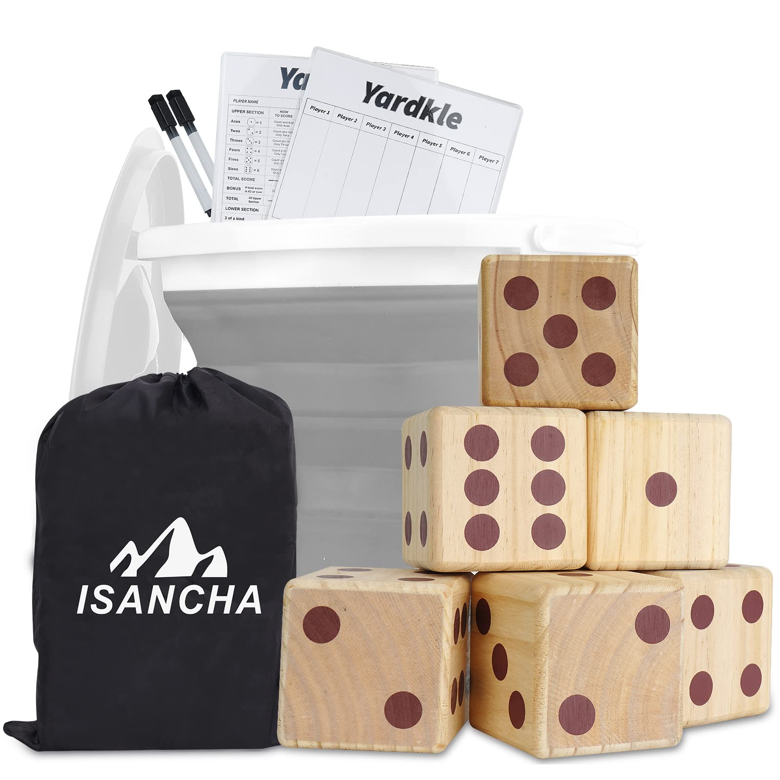 Photo 1 of ISANCHA Yard Yahtzee Game Jumbo with Bucket(Green or Gray Sports Indoor/Outdoor Game for Kids and Adults (Grey)