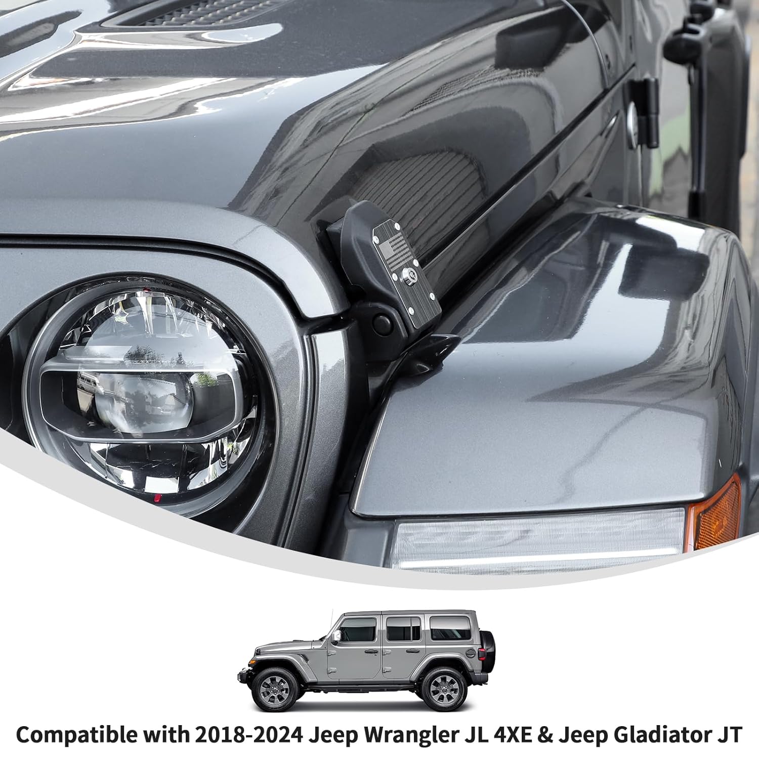 Linskip Durable Aluminum Hood Latches Locking Kit Replacement for 2018-2025 Jeep Wrangler JL 4XE & Gladiator JT - Exterior Accessories (Pair) - Easy Installation & Stylish Design