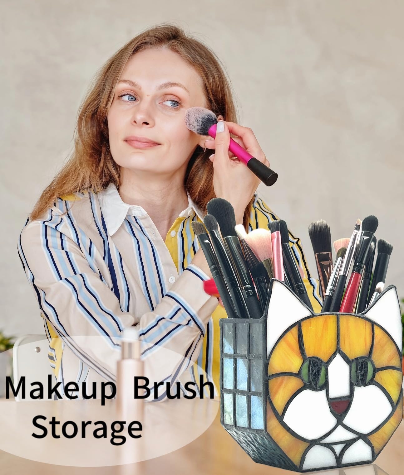 Tiffany Cute Cat Stained Glass Flower Pots,Indoor and Outdoor Plant Displays,Cat Plant Planter,Candle Holder Container Decoration 4.6 x 5.15 x 2.3 inch(11.7 x 13.1 x 5.8 CM)(Without Succulents)Black