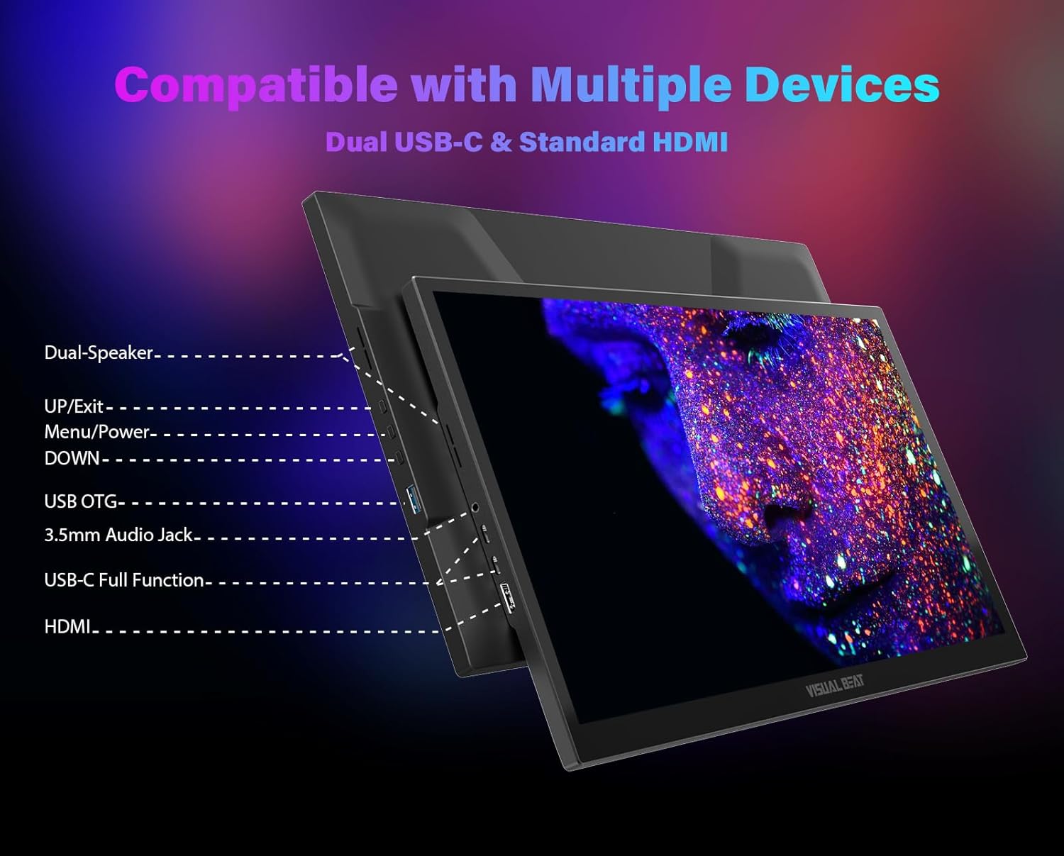 715vjIC43TL._AC_SL1500_ Monitor Portátil 17.3'' 4K com Tela Táctil, UHD 500Nits 100% AdobeRGB IPS HDR para Viagem, USB, Type-C e HDMI, Alto-Falantes Duplos, VESA e Capa Inteligente - para Laptop PC Celular PS4/5 Xbox, etc.