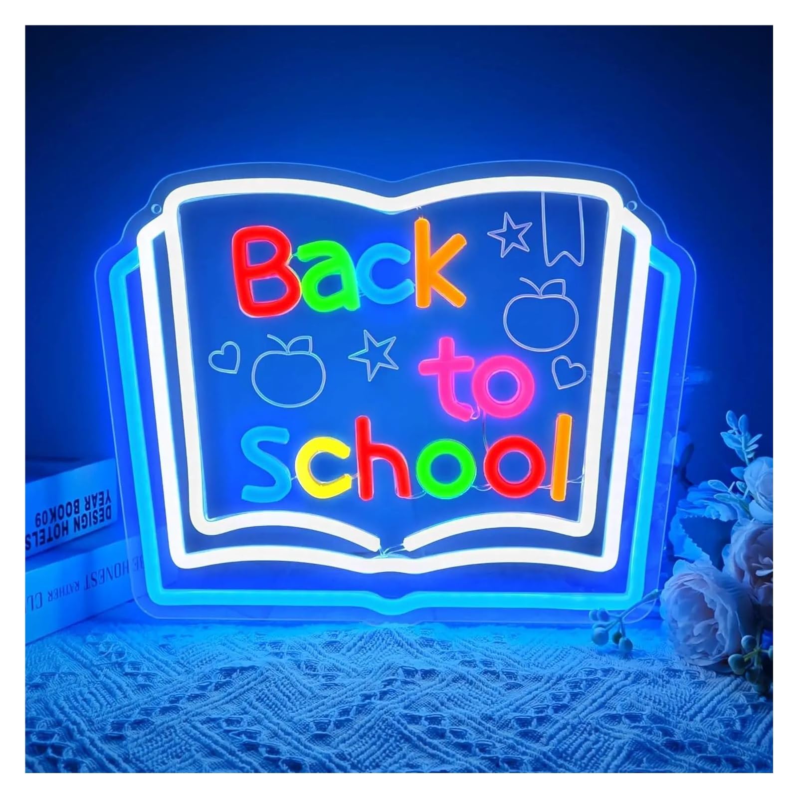 LEMST Signs Lamp Back to School Neon Sign USB Dimmable Neon Light Sign for Classroom Nursery Library Wall Decor School Opens Party 37x31.5cm