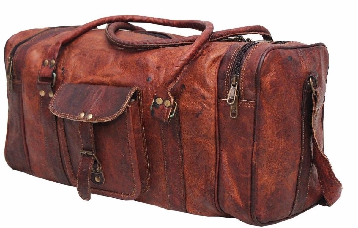pranjals house Leather 22 Inch Duffel Travel Gym Sports Overnight Weekend Leather Bag-picture-24