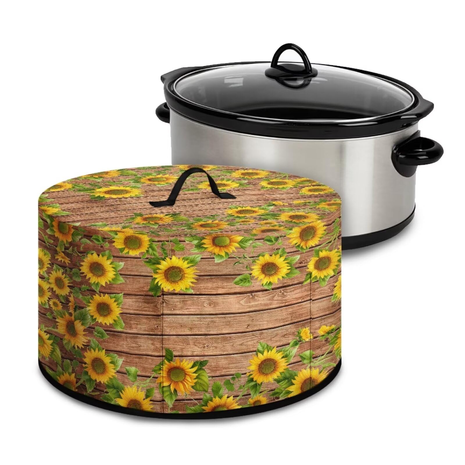 Freewander Sunflower Kitchen Appliance Covers Washable Slow Cooker Cover with Pocket Scratch-proof Appliance Cover Compatible with 6-8 Quart Crock Pot, Brown Board