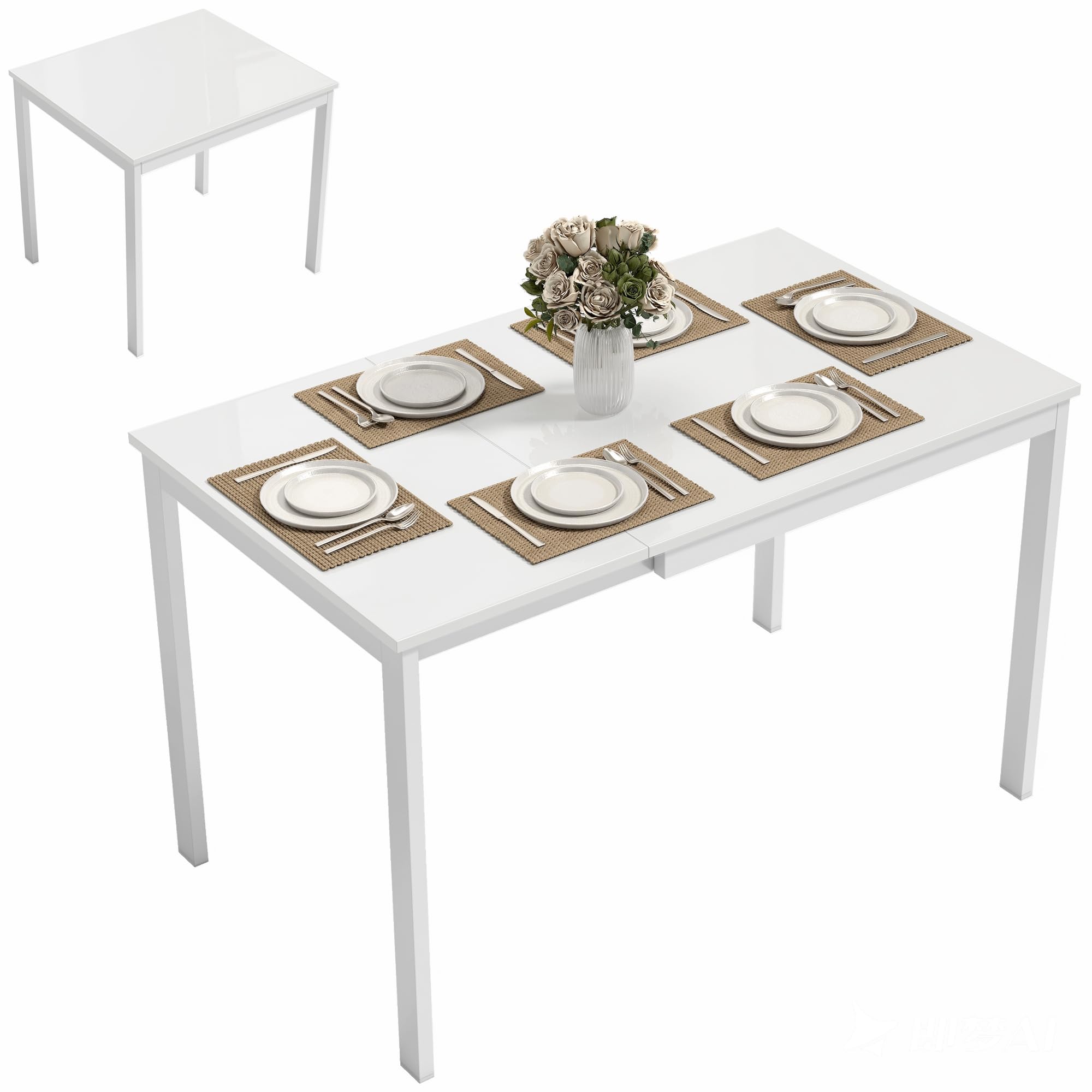 HOMCOM Rozkładany stół jadalniany, 80/120 x 70 cm, stół kuchenny z nogami ze stali, prostokątny stół do jadalni dla 4-6 osób, biały