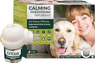 Dog Calming Pheromone Diffuser, 2 in 1 Dog Pheromones Calming Diffuser Starter Kit (Diffuser Head + 48ml Vial), Dog Pheromone, Dog Appeasing Pheromone for Dog Anxiety Relief