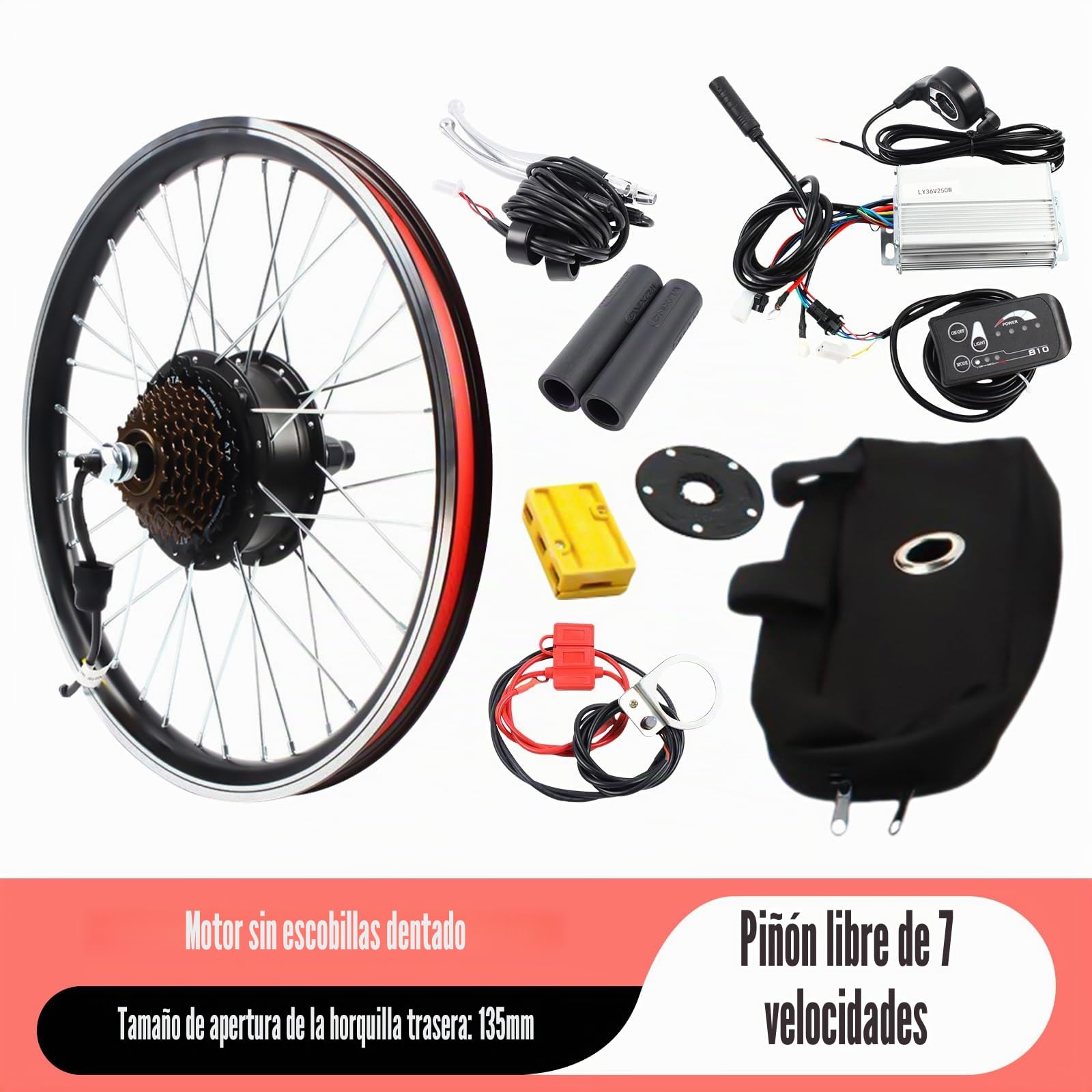 Kit de conversión de bicicleta eléctrica de 20 pulgadas 36 V 250 W – Kit de conversión de rueda trasera de motocicleta con pantalla LED – conversión de bicicleta eléctrica para viajes diarios y