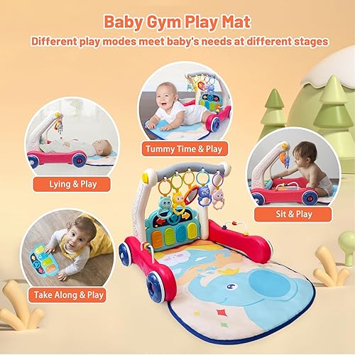 Miniatura 2 de Tapete de juego para gimnasio y andador de bebé, centro de actividades para bebés con música y luz, tapete para el tiempo boca abajo, juguetes de