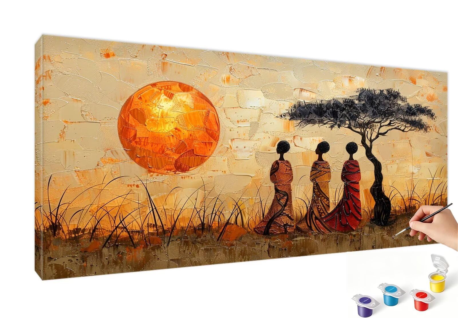 Peinture Numero Adulte Femme Peinture Numéro Afrique DIY Coloriage par Numero Adulte 90x180cm avec Pinceaux et Acryliques, Sans Cadre, Kit Activité Manuelle Pour Décoration Été Maison Salon RB-73
