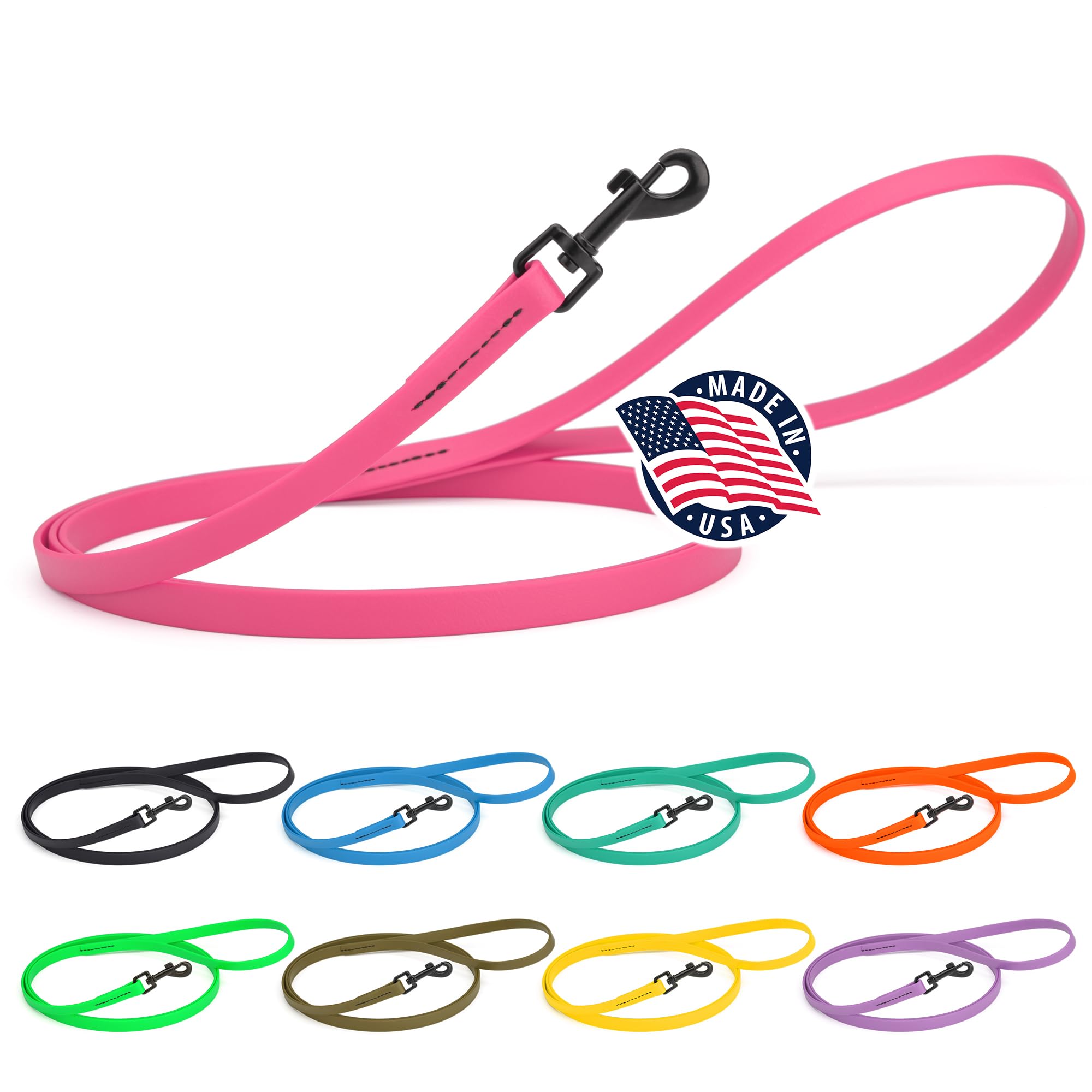 Dogline Biothane Waterproof Dog Leash Strong Coated Nylon Webbing with Black Hardware Odor-Proof Easy to Clean High Performance for Small or Large