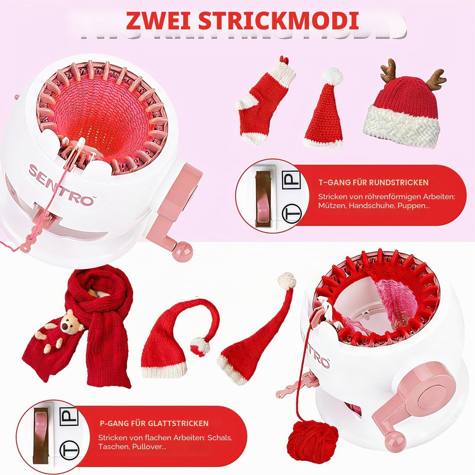 SENTRO Strickmaschine, 22 Nadelstrickmaschinen, Smart Rundhäkelmaschine, Rundstrickmaschine, Hutwebmaschine, Strickmaschinen für Erwachsene, Sockenwebstuhl, Socken, Mütze, Schal, Handschuh