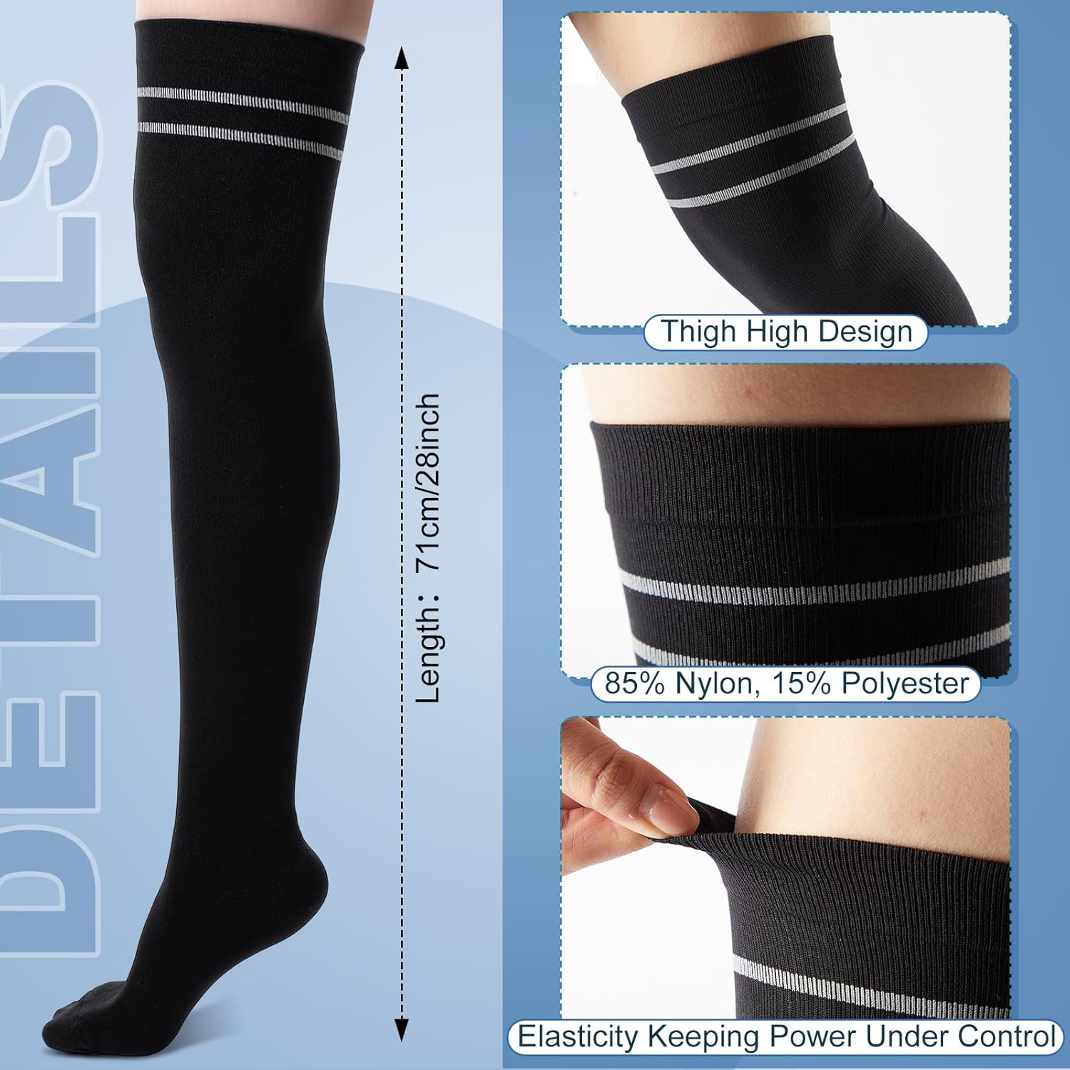 6 Pair Thigh High Compression Socks for Women Men 15-20 mmHg Over the Knee Compression Support Stockings for Hiking Nurses Running Recovery - Image 5