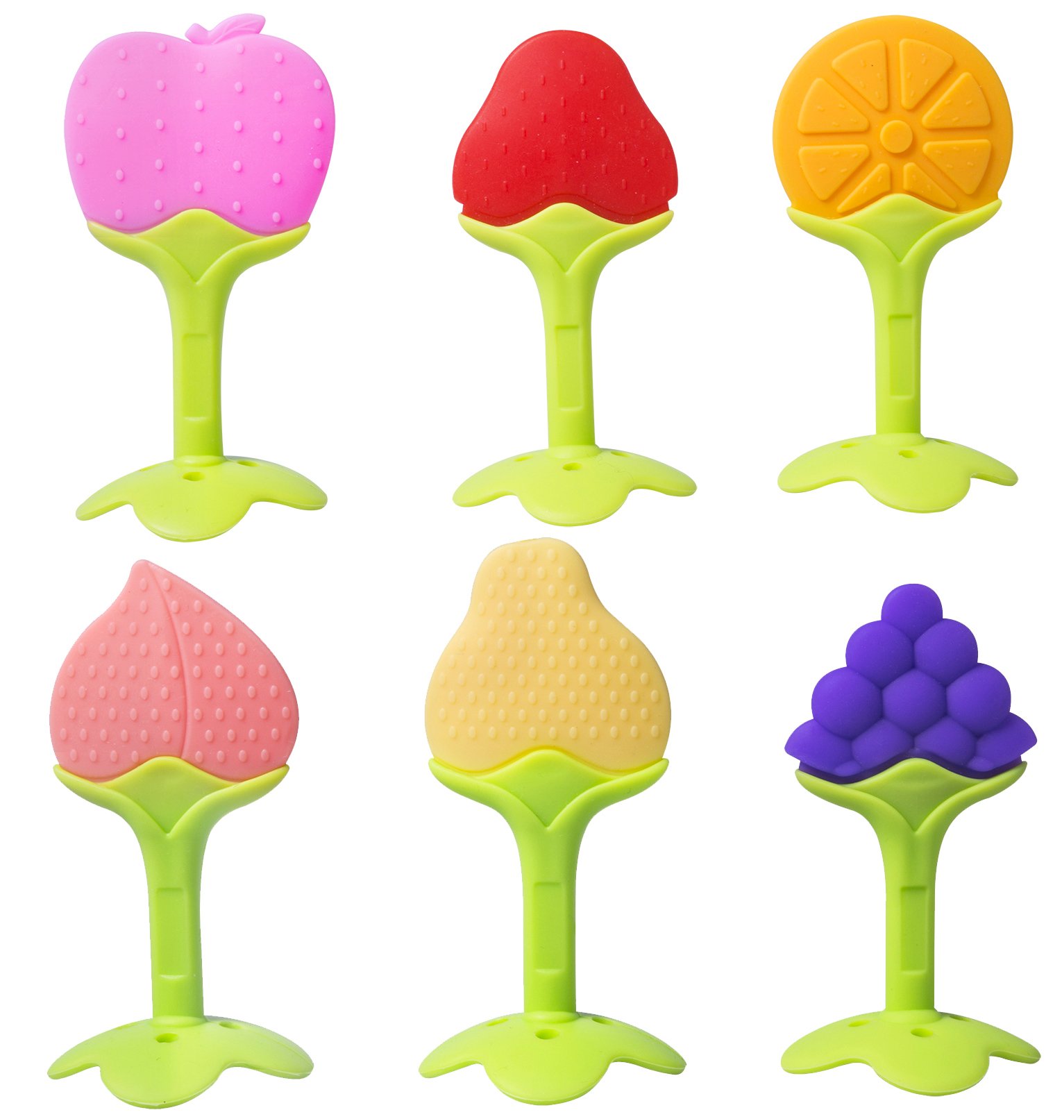 6 Pack Baby Teething Toys for Newborn Infant, BPA Free Freezer Safe Silicone Fruit Baby Teethers Soothe Babies Gums Set for Babies 0-6 Months 6-12 Months