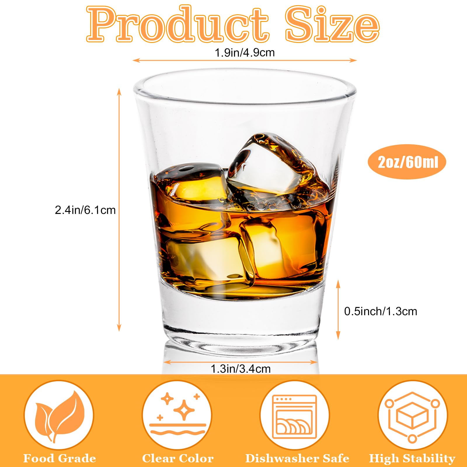 QTLCOHD Lot de 48 verres à shot transparents de 59 ml avec base lourde pour vodka, whisky, tequila, expresso, liqueur