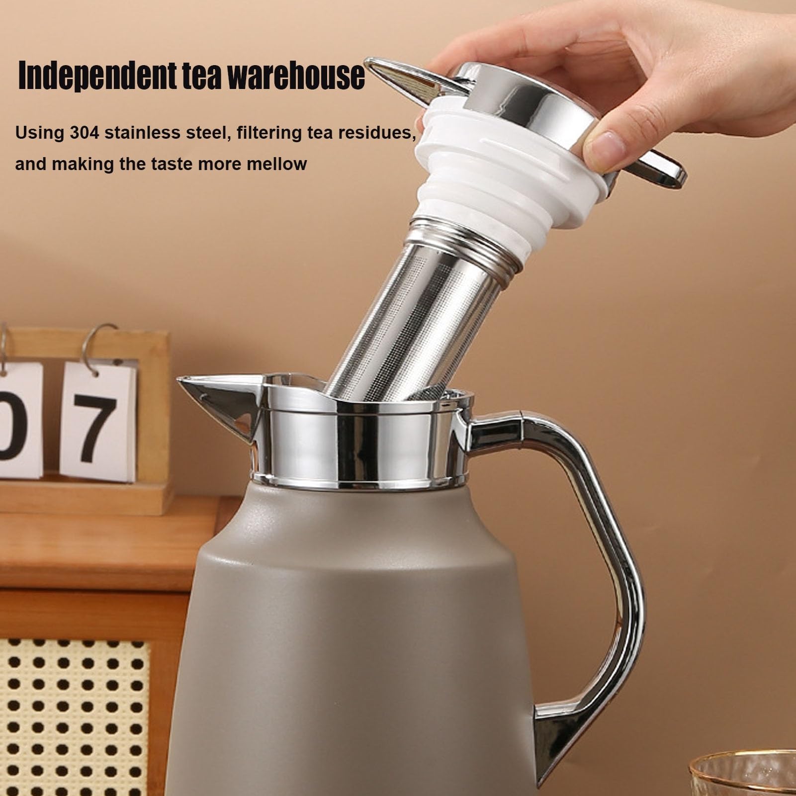 Kaffeekaraffe zum Warmhalten, vakuumisolierte doppelschichtige 304 Edelstahl-Thermo-Kaffeekaraffen, isolierte Kaffeekanne mit großem Fassungsvermögen, für den Gebrauch zu Hause und im Büro(Yellow,1.5L