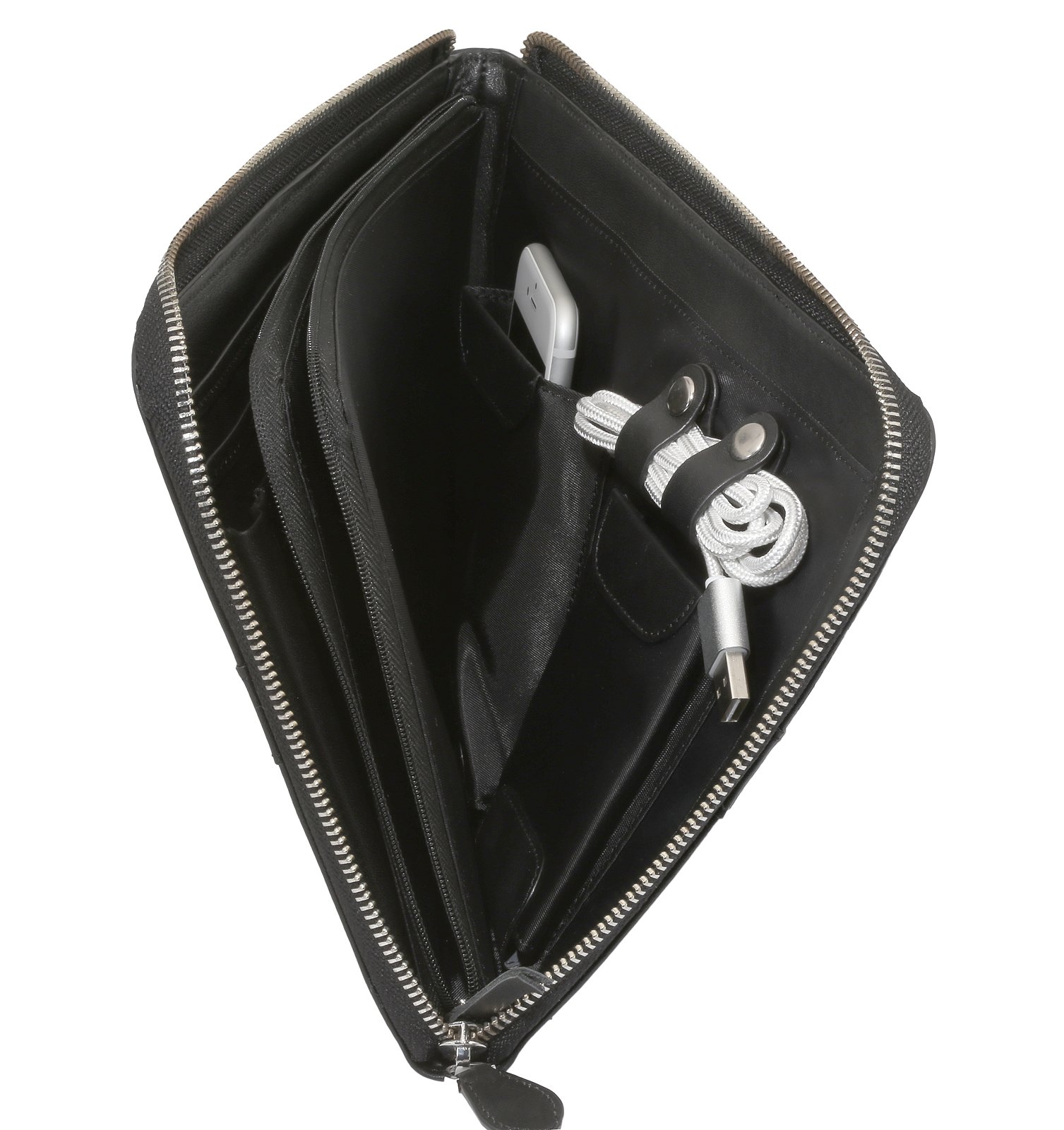STILGUT Business Mappe, Schultertasche und Organizer aus echtem Leder für Tablets (8.0"), Schwarz Nappa