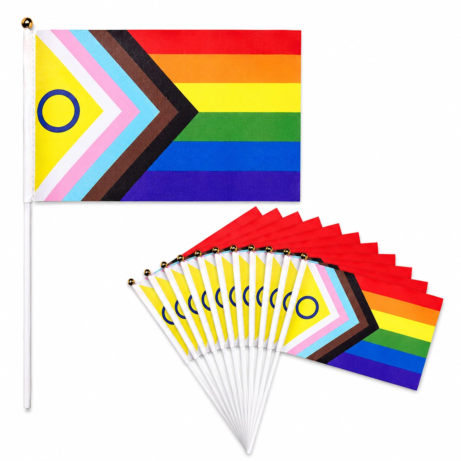 15 Pcs Hand Held Progress Pride Flag with Pole, Rainbow Prides Flags