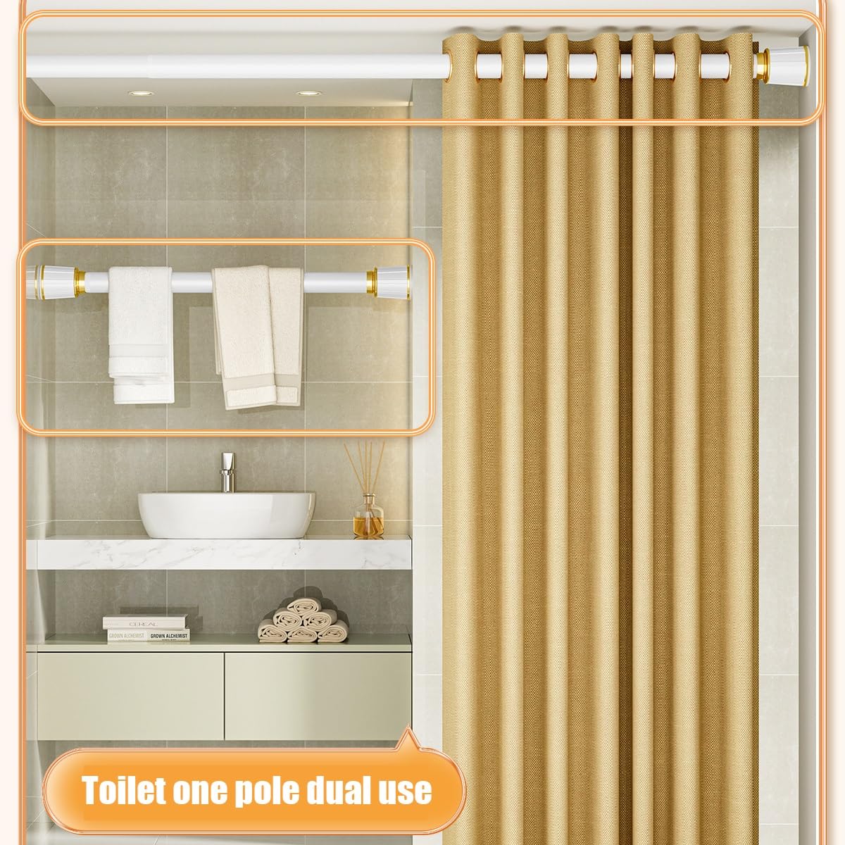 Barra de ducha ajustable de 15 192 pulgadas, sin taladro, de acero inoxidable, para baños, armarios, fácil instalación, color plateado (360 450 cm)
