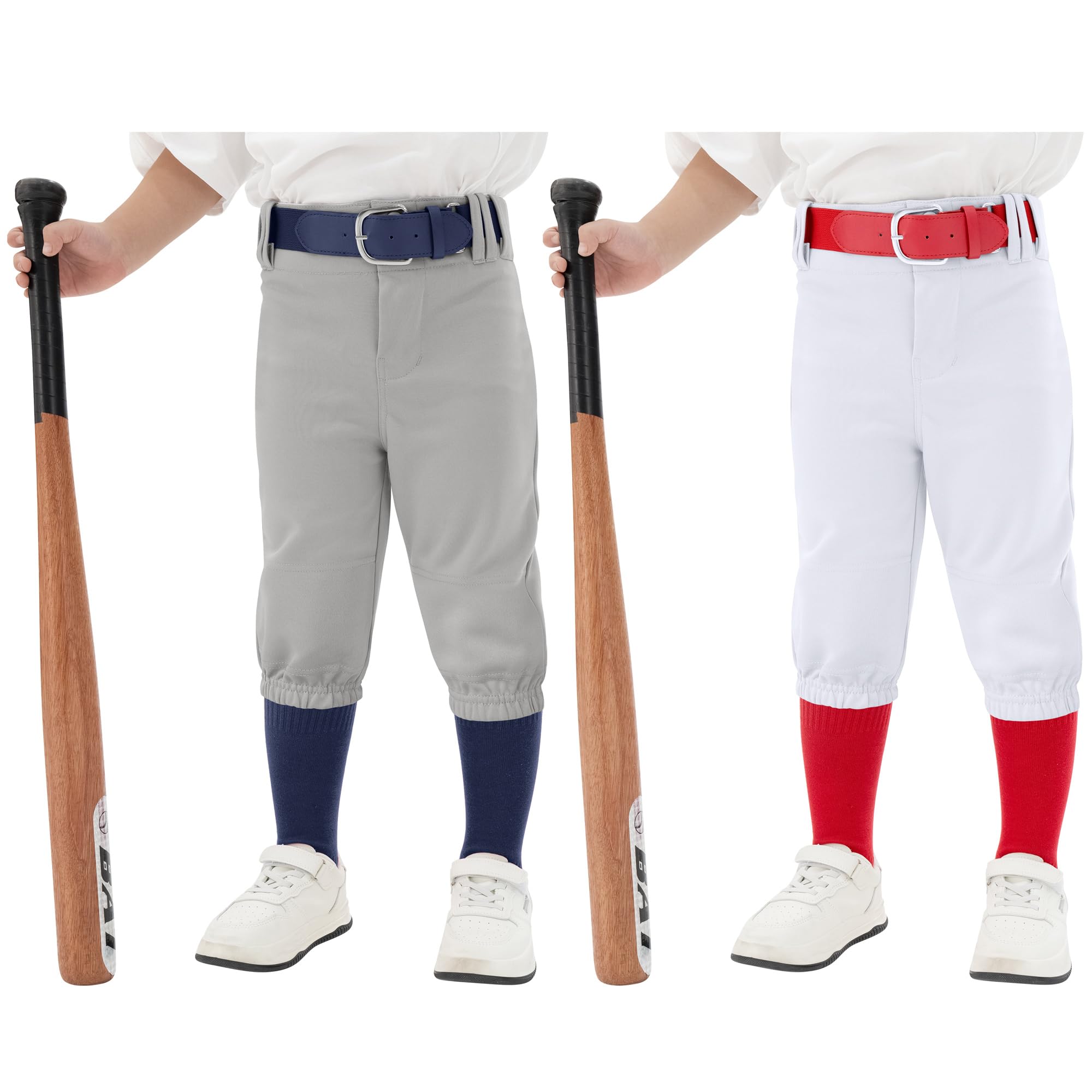 Resinta Toddler & Youth Boys Baseball Pants with Socks and Belt Kids Knicker Softball Pants Knee-Length Kids Tee Ball Pant