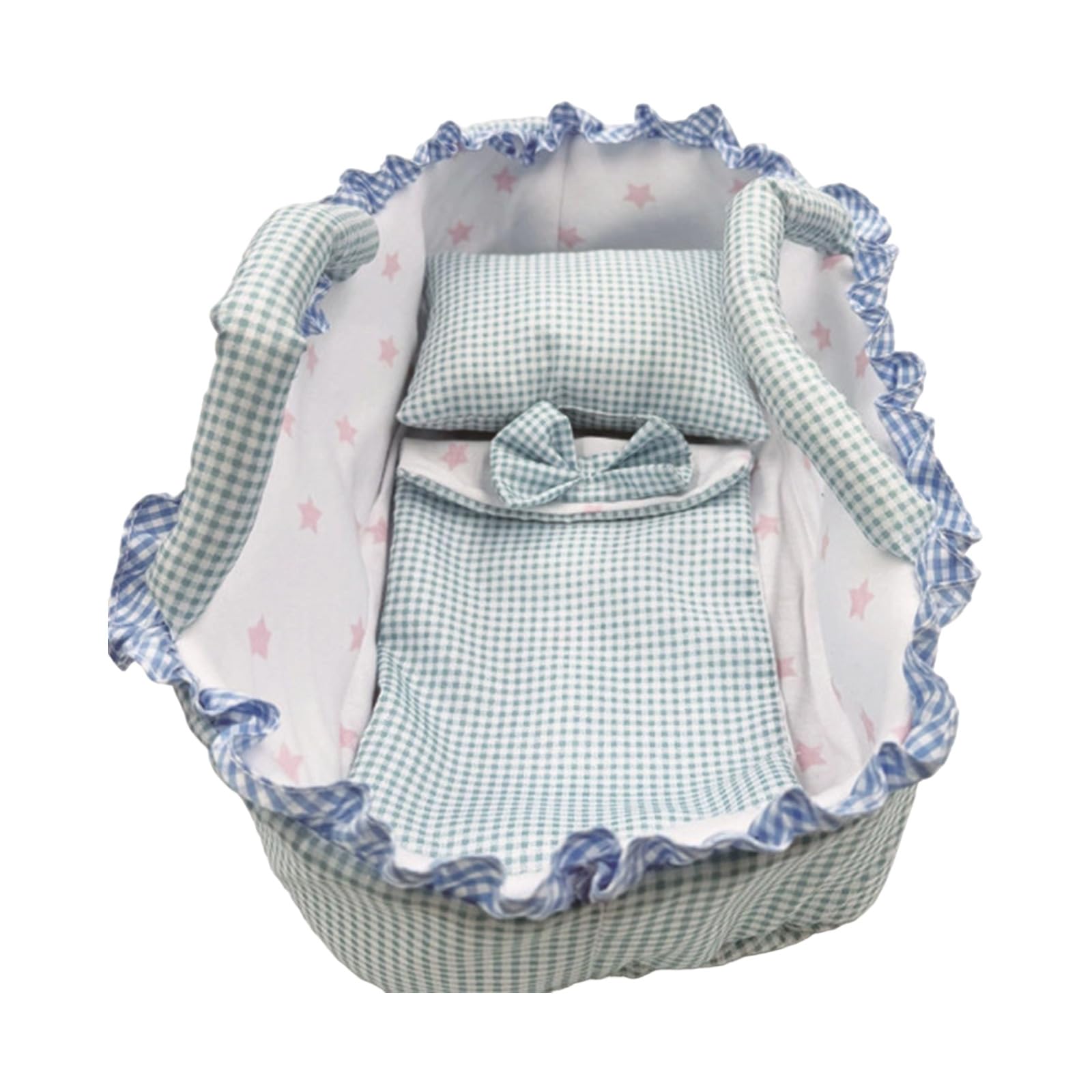 PLCPDM 30cm Lovely Doll Crib Bedding Set Portable Carry Basket for 30cm Dolls Pretend Play Doll Showcasing Polyester Basket
