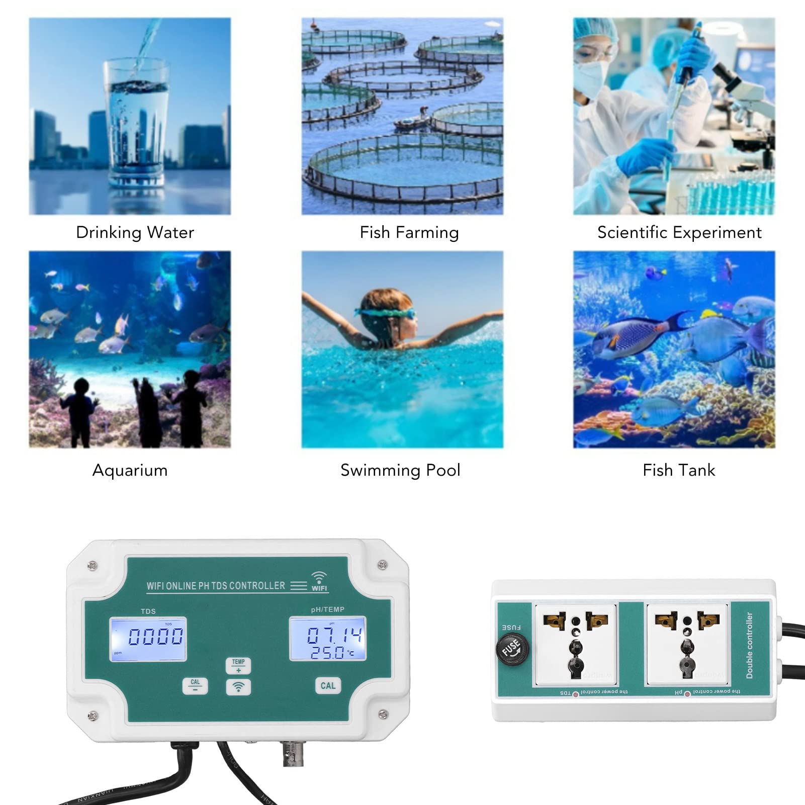 WIFI PH TDS Detector, Detectar Temperatura PH TDS Valores Sondas de Alta Precisión Controlador de Calidad Del Agua Analizador, Transmisión de Datos en Tiempo Real para Laboratorios(EU230V)