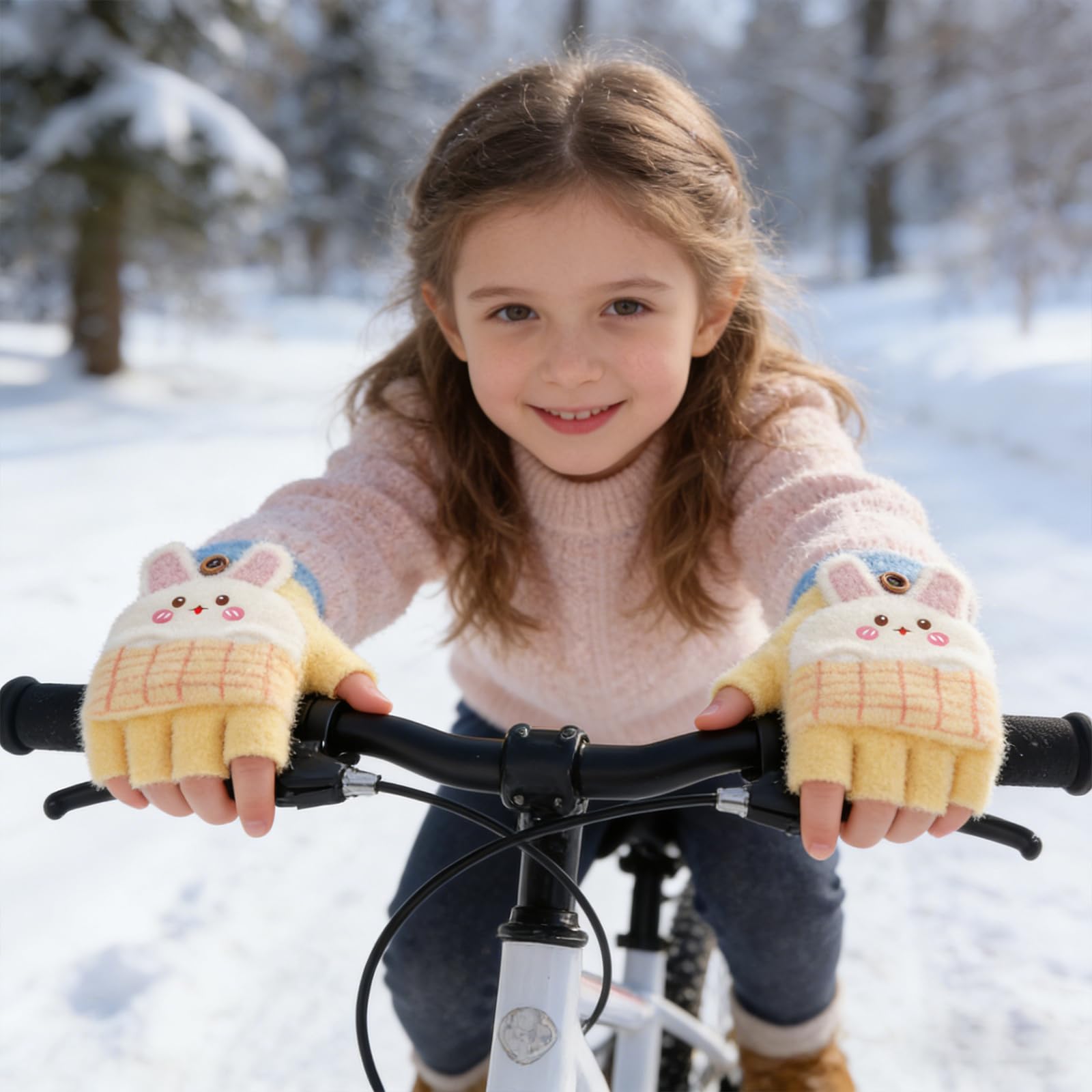TAGVO Guantes Sin Dedos para Niños, Guantes sin dedos convertibles Flip Top, Guantes Táctiles Térmicos con Forro Suave, Multifuncional Elástico Guantes de Invierno para niños y niñas 7 a 13 Años