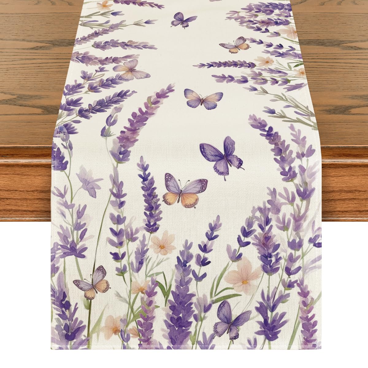 Artoid Mode Lavender Butterflies Flowers Spring Table Runner, Seasonal Summer Kitchen Dining Table Decoration for Home Party Decor 40x180 cm