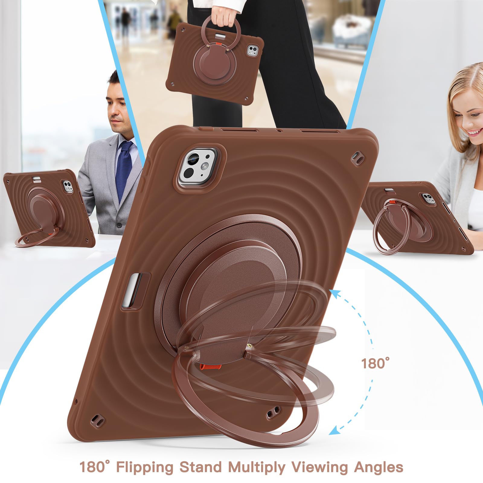 Wytrzymałe etui na iPada Pro 27.9 cm M5 / M4 (2025/2024), amortyzujące wstrząsy etui ochronne z obrotową podpórką o 360°, paskiem na rękę i paskiem na ramię, konstrukcja przyjazna dla