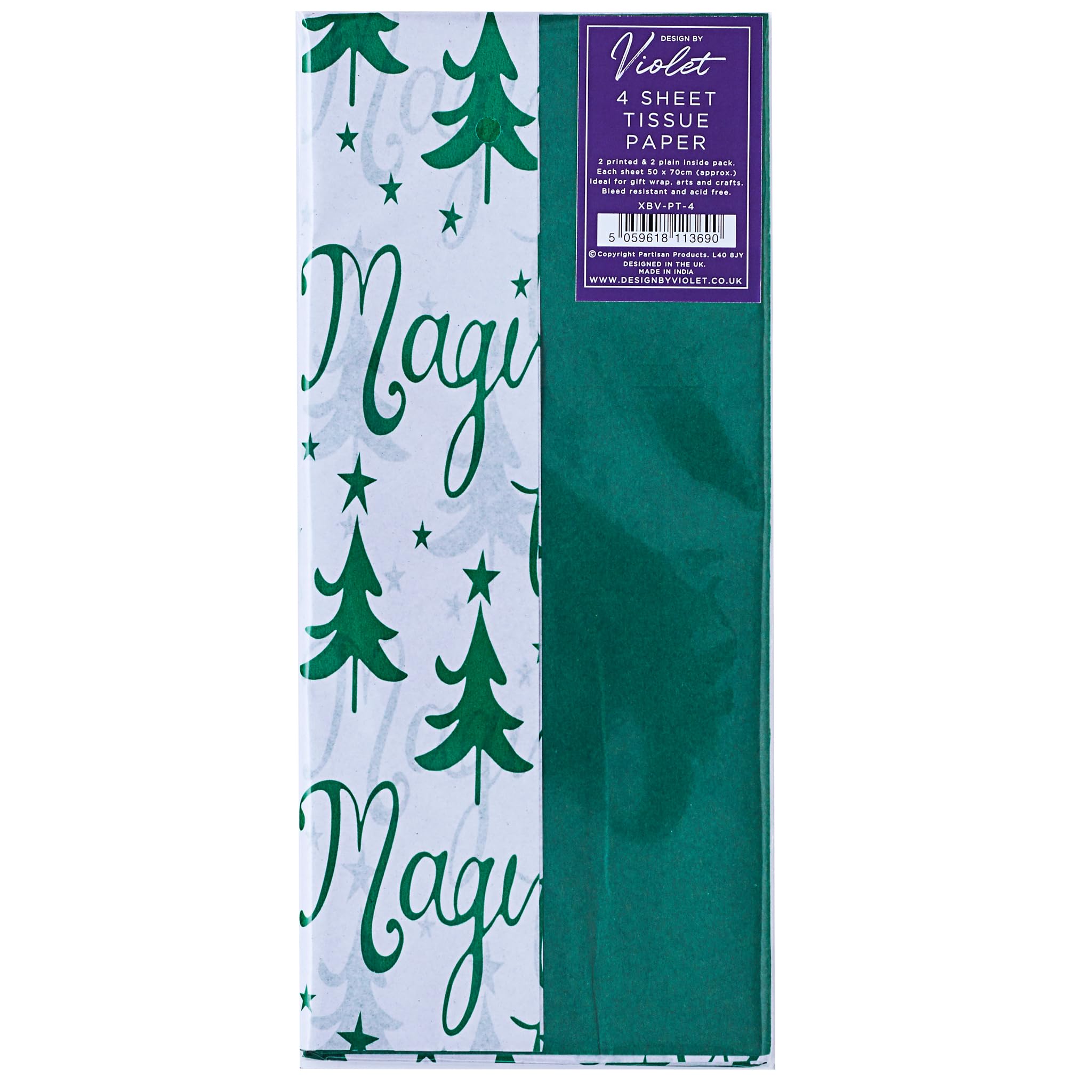 Design by Violet Christmas Green/White Christmas Tree 4 Sheets Decorative Tissue Paper for Gift Wrapping Present Crafts Wrapping Paper 50cm x 70cm - Festive Tissue Paper - Christmas Tissue Paper