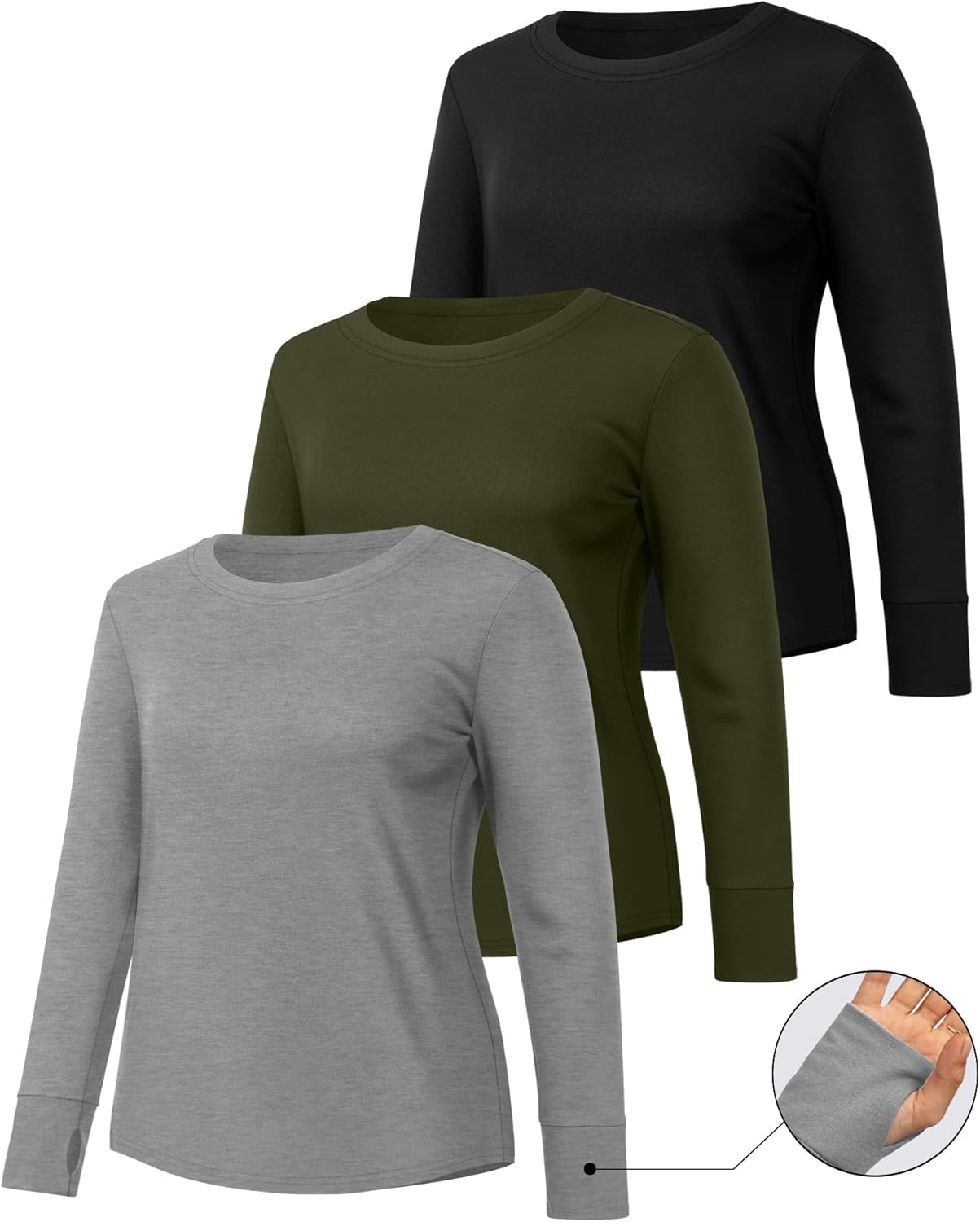 3 Pack Women's Cotton Plus Size Tunic Tops Thumb Hole Crew Neck Long Sleeve Shirts Casual Loose Y2k Trendy Outfits - Image 3