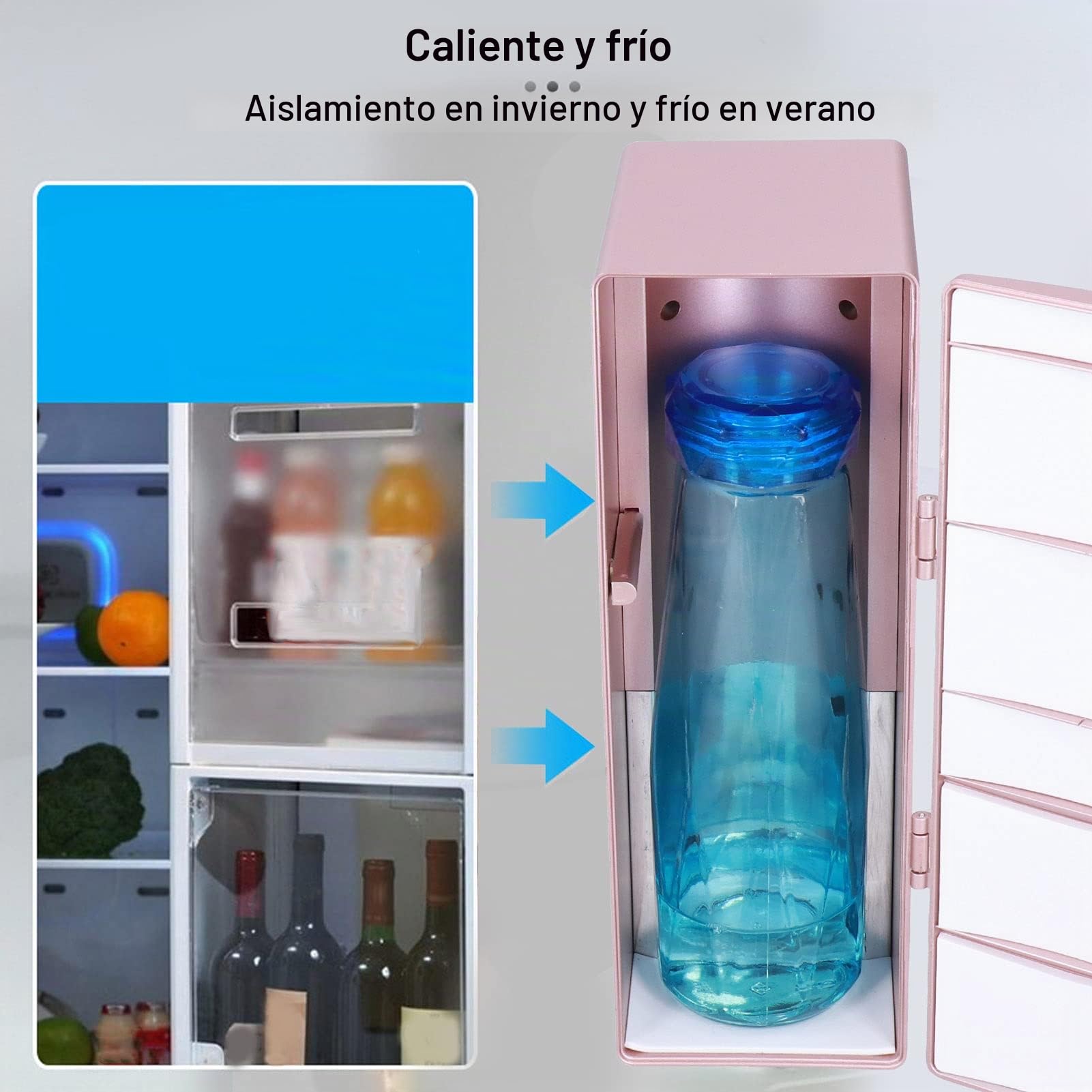 Mini refrigerador portátil USB caliente y frío, doble uso, para cosméticos, escritorio, hogar, dormitorio, al aire libre, alimentos y bebidas (oro rosa)