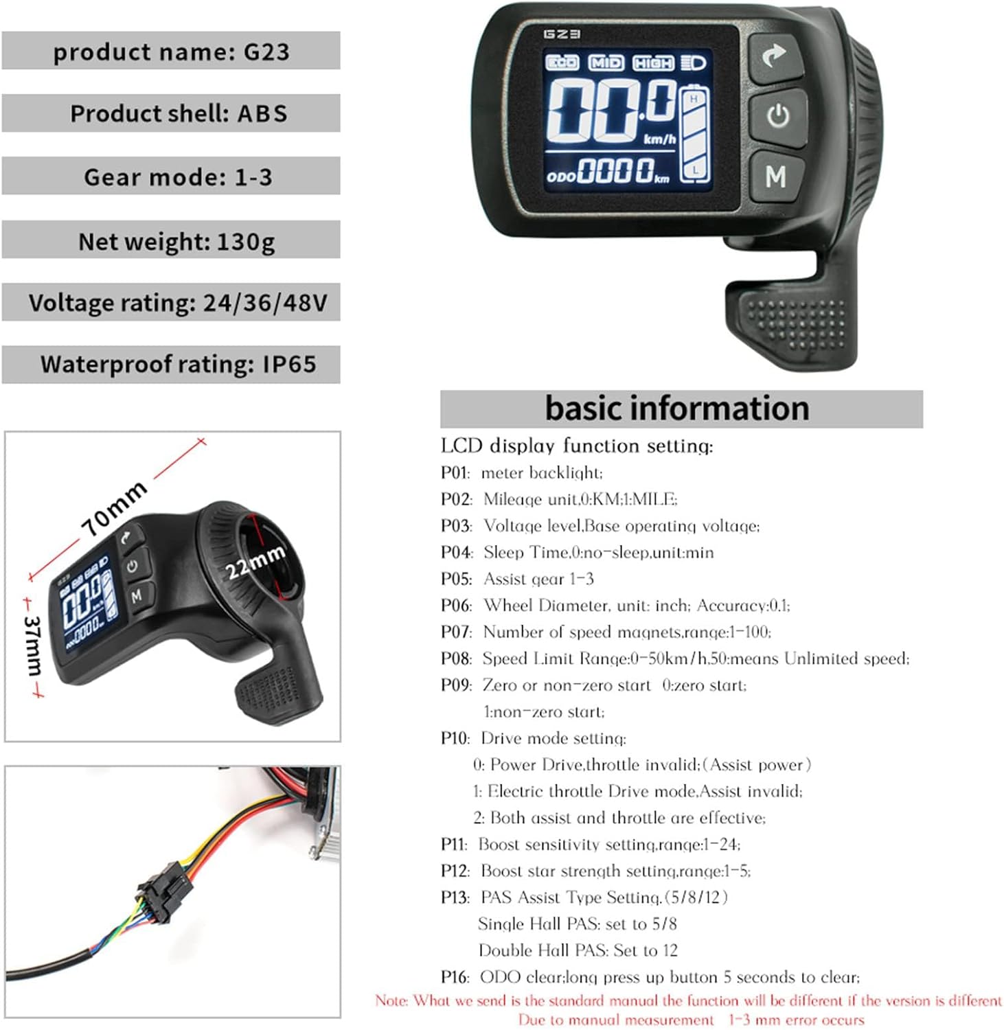 24V 36V 48V Ebike Controller Kit 500W 25A Brushless Motor Controller and Ebike LCD Display Control Panel Electric Bike Controller Scooter Controller Electric Bicycle Speed Controller BLDC