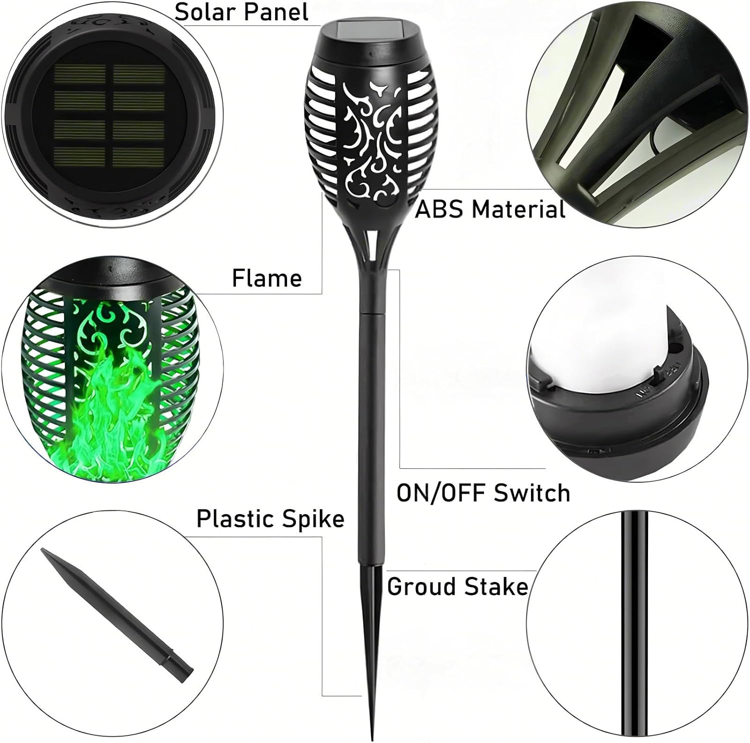 4 Pack Outdoor Solar Flame Light,Solar Lights Outdoor for Garden Decorations with Flickering Flame,IP65 Waterproof Solar Powered Yard Lights Torch Light for Lawn Patio Pathway (Green) image 5