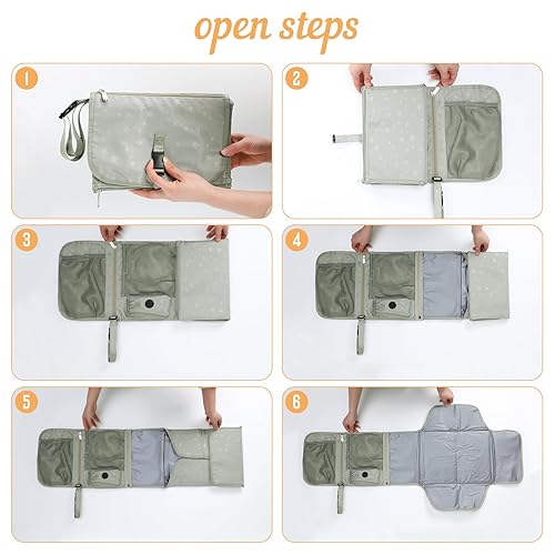 Miniatura 6 de Cambiador de pañales portátil para bebé con dispensador de toallitas y dispensador de bolsas de residuos, bolsa de viaje desmontable para cambiar