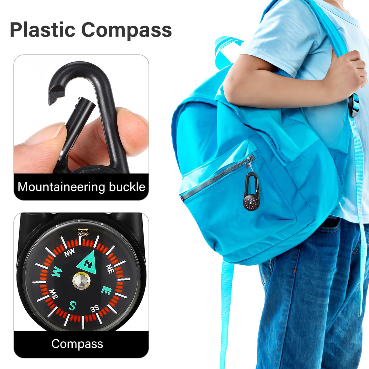 VANZACK Pcs Compass Keychain for Kids: Portable Mini Compass Carabiner for Outdoor Hiking Camping Emergency Backpacking Accessory - Image 4