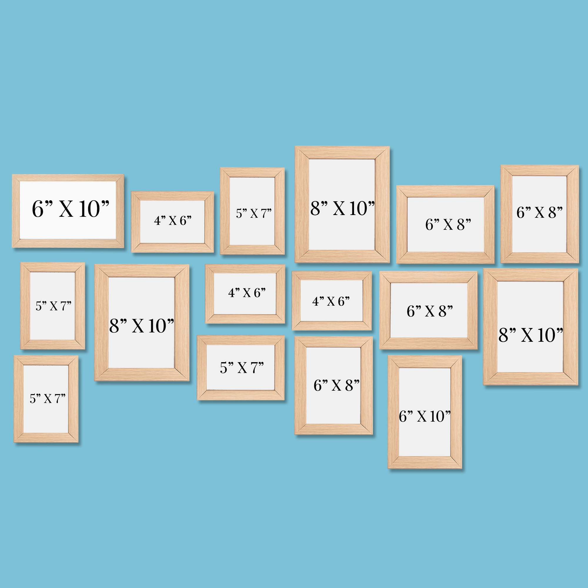 Bilderrahmen für die Wand, Holzrahmen für Wanddekoration, beigefarbenes Fotorahmen-Set, rechteckig, für Zuhause/Büro, 15,2 x 25,4 cm, 10 x 15,2 cm, 20,3 x 25,4 cm, 15,2 x 17,8 cm, 16 Stück