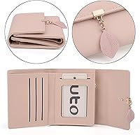 Vista 98 de UTO - Cartera pequeña RFID de piel sintética con dije de hoja, cierre de cremallera y tarjetero.