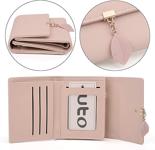 Miniatura 4 de UTO - Cartera pequeña RFID de piel sintética con dije de hoja, cierre de cremallera y tarjetero.