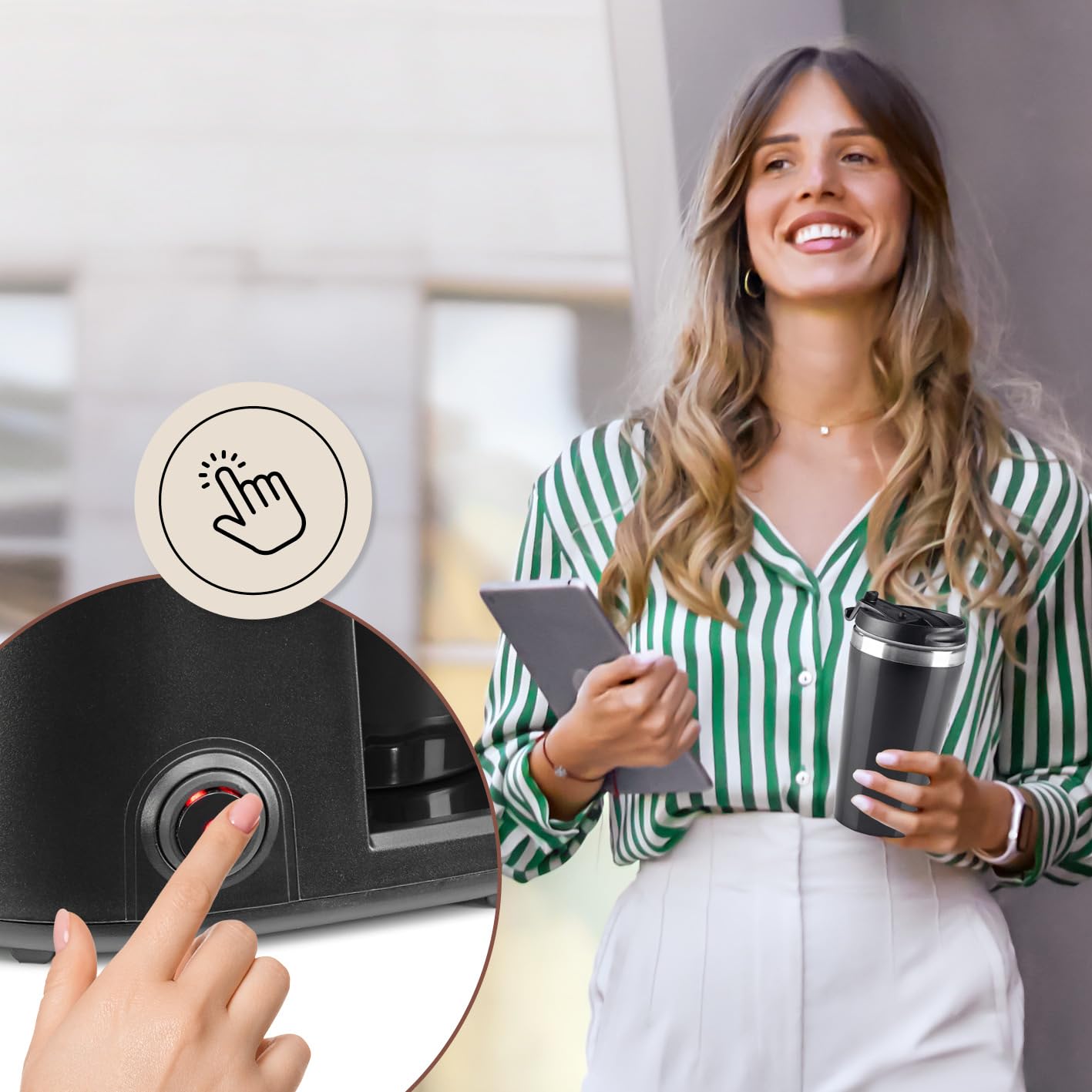 Barista Single ekspres do kawy na wynos, 450 W, kompaktowy ekspres przelewowy z kubkiem termicznym, mały, przenośny ekspres do kawy na wynos, w zestawie kubek termiczny i nylonowy filtr permanentny