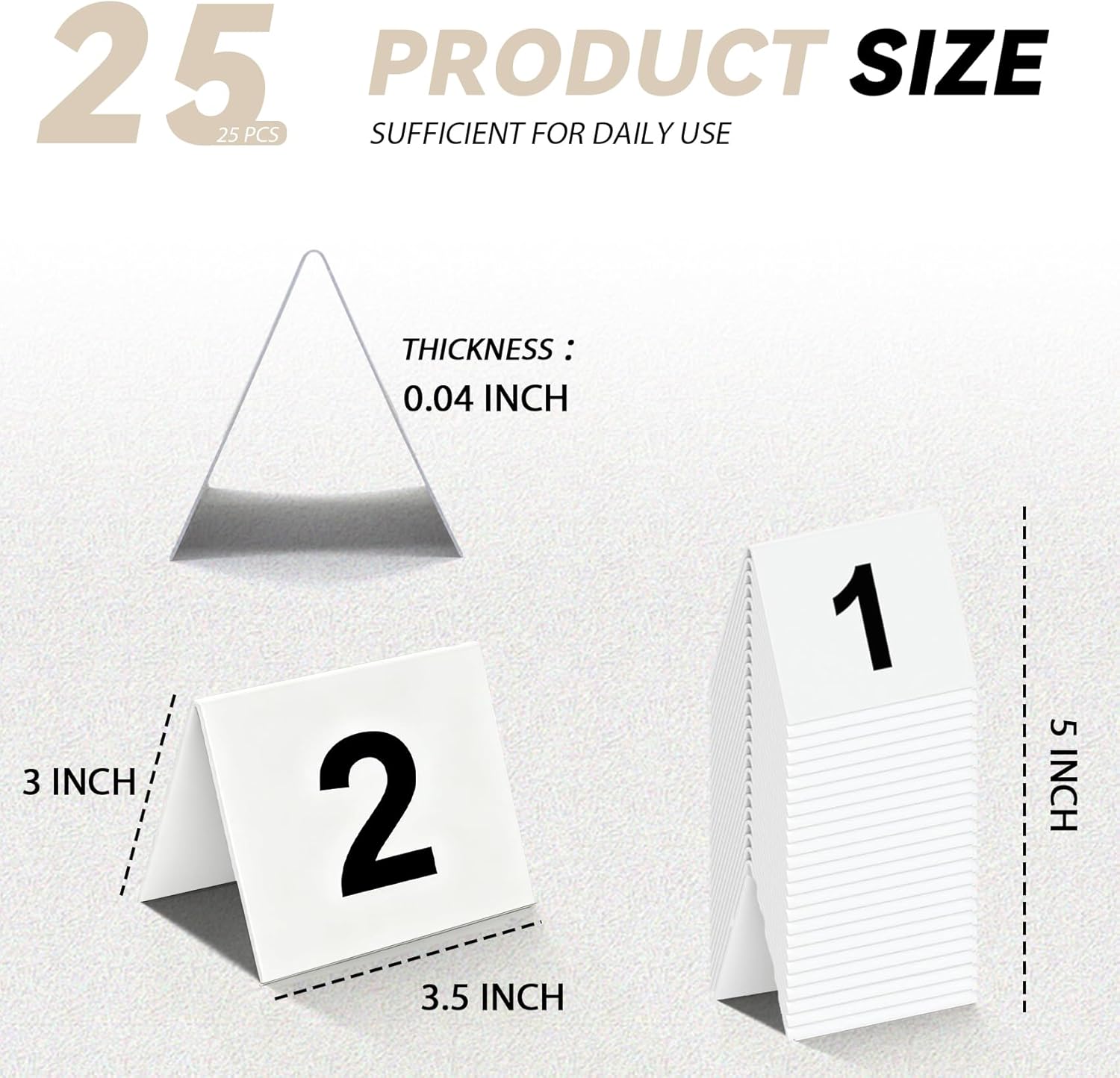 Restaurant Table Numbers 1-25 White, Double Sided Acrylic Tents Style Table Number Cards for Wedding Reception, Number Signs for Party, Banquets, Wedding Reception, Events