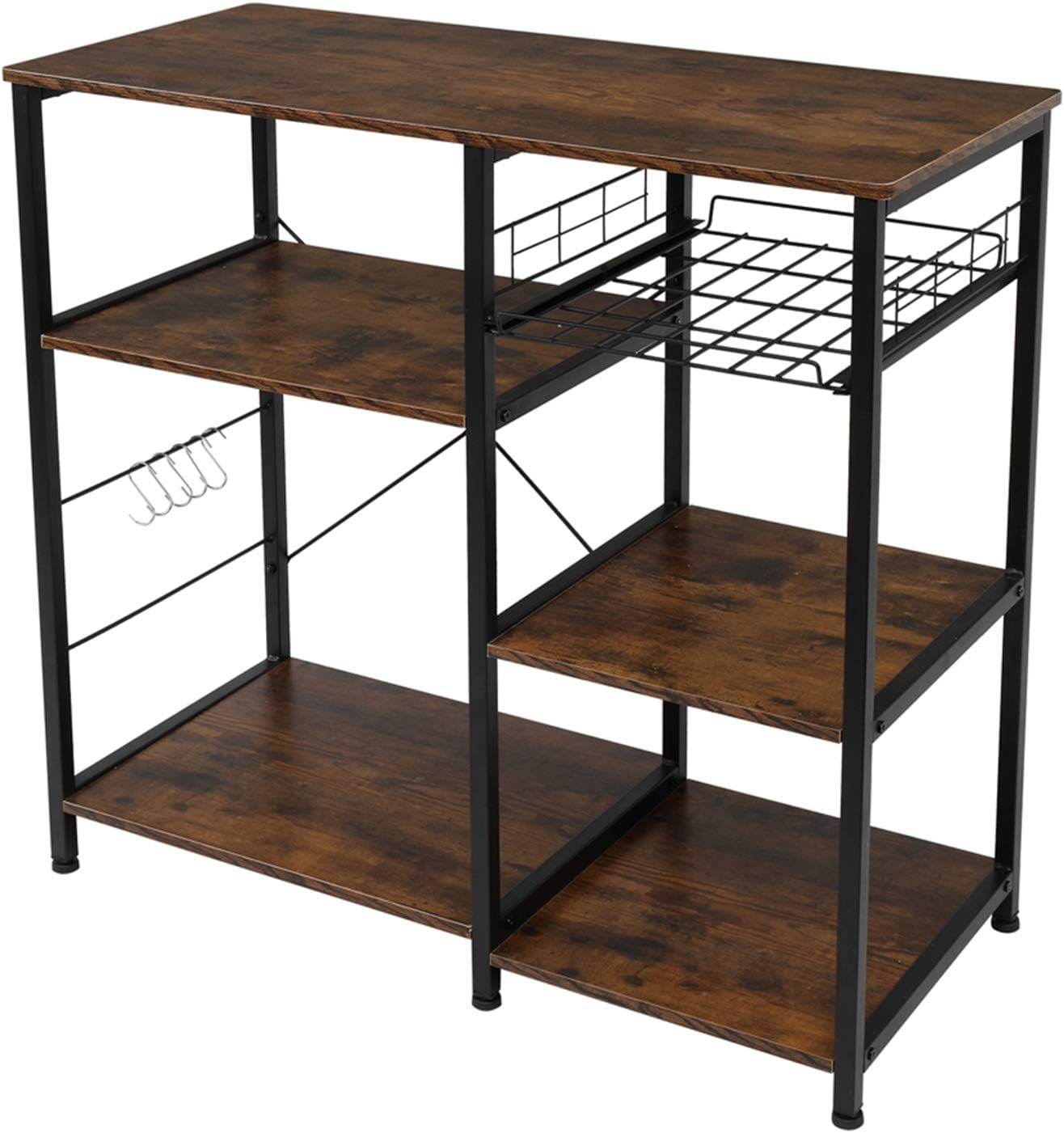 Kitchen Baker’s Rack,3-Tier Industrial Kitchen Baker's Rack Utility Microwave Oven Stand Storage Cart Workstation Shelf (Black)