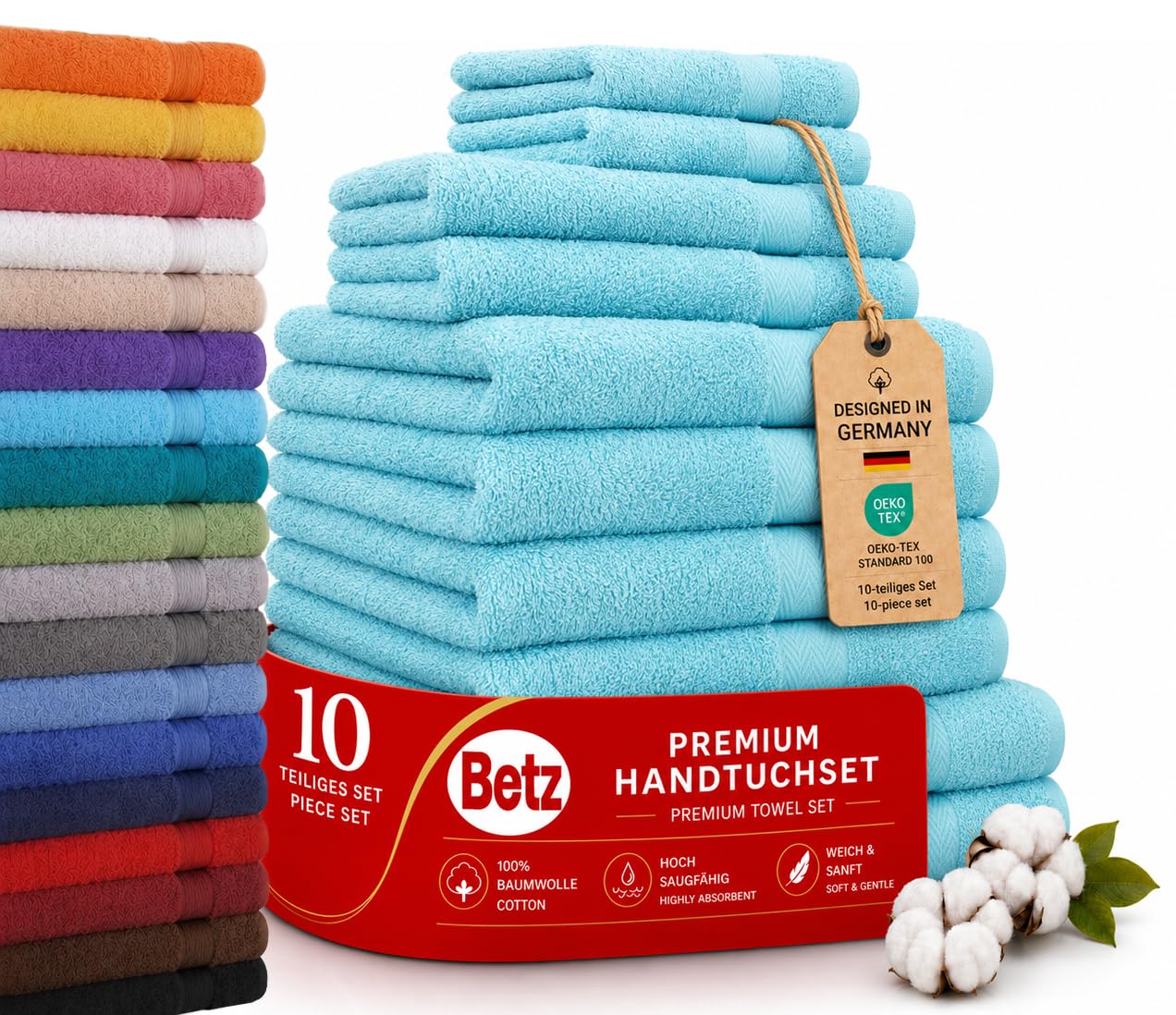 Betz Set di 10 asciugamani Classic 100% cotone 2 lavette 2 asciugamani per ospiti 4 asciugamani 2 asciugamani da doccia diversi colori