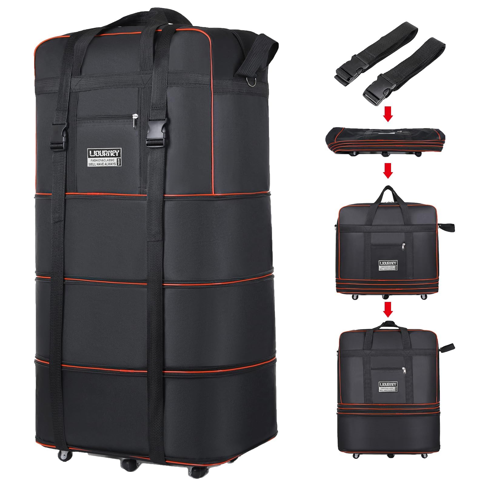 Travel bag with wheels, expandable, foldable, luggage bag, large capacity foldable rolling travel bag, suitable for men and women for moving house,
